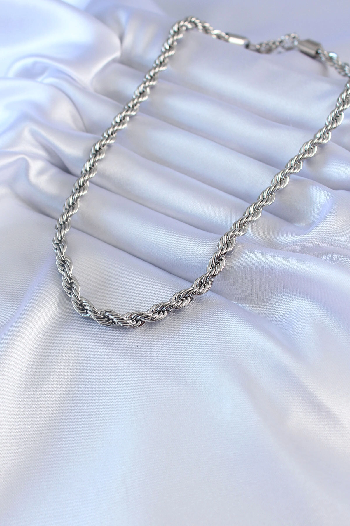 316L Çelik Gümüş Renk Burgu Model 45 cm Kadın Kolye-1