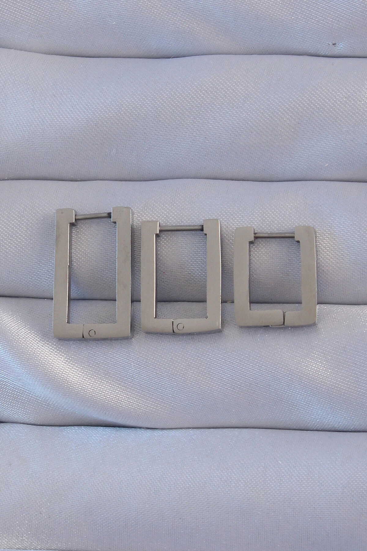 316L Çelik Gümüş Renk Dikdörtgen Küpe Seti-0