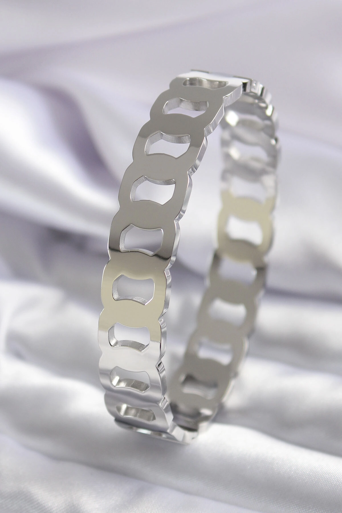 316L Çelik Gümüş Renk Geçme Halka Model Kadın Kelepçe-0