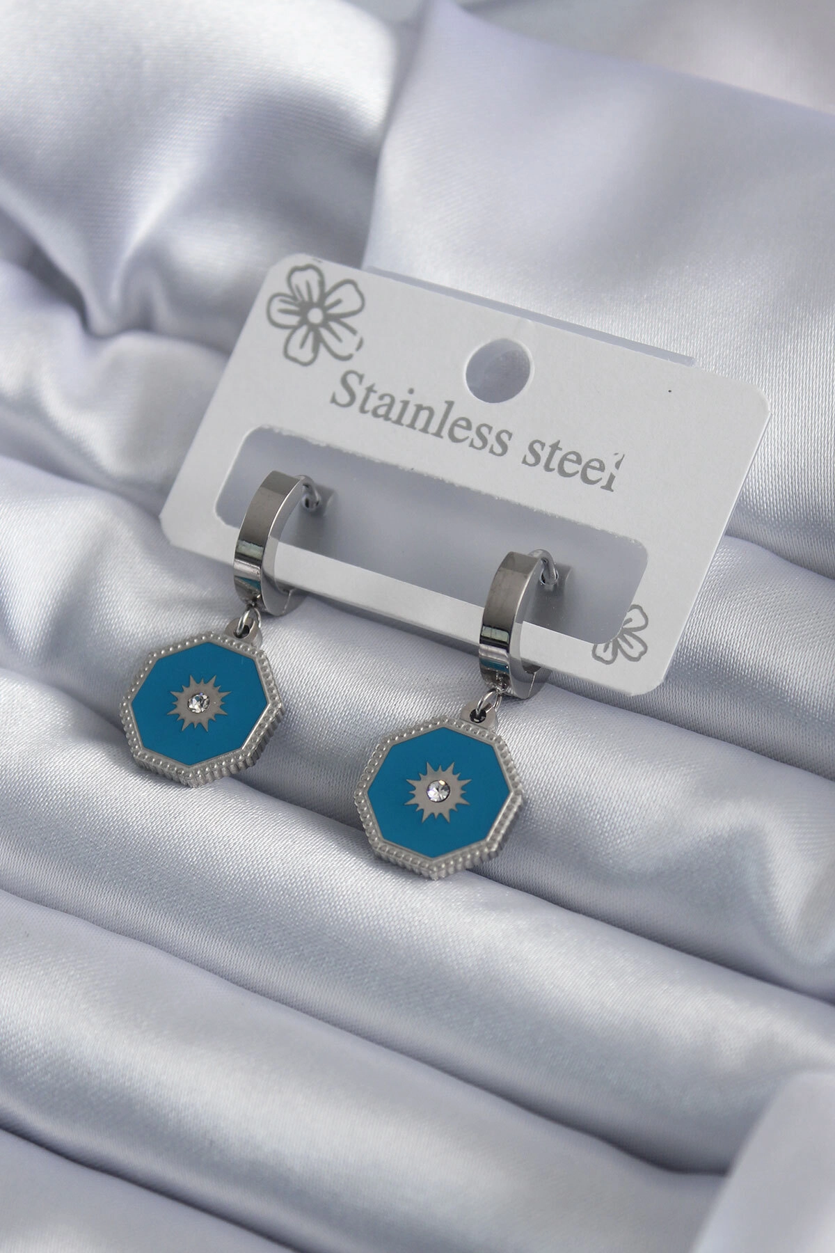 316L Çelik Gümüş Renk Geometrik Model Zirkon Taş Detay Kadın Küpe-0