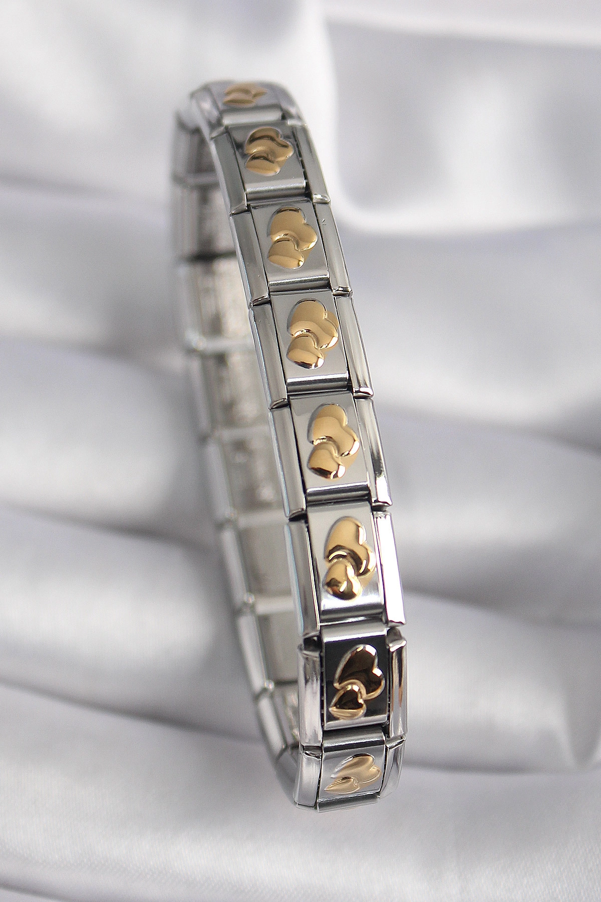 316L Çelik Gümüş Renk Gold Kalp İşleme Nomination Model Kadın Bileklik-0