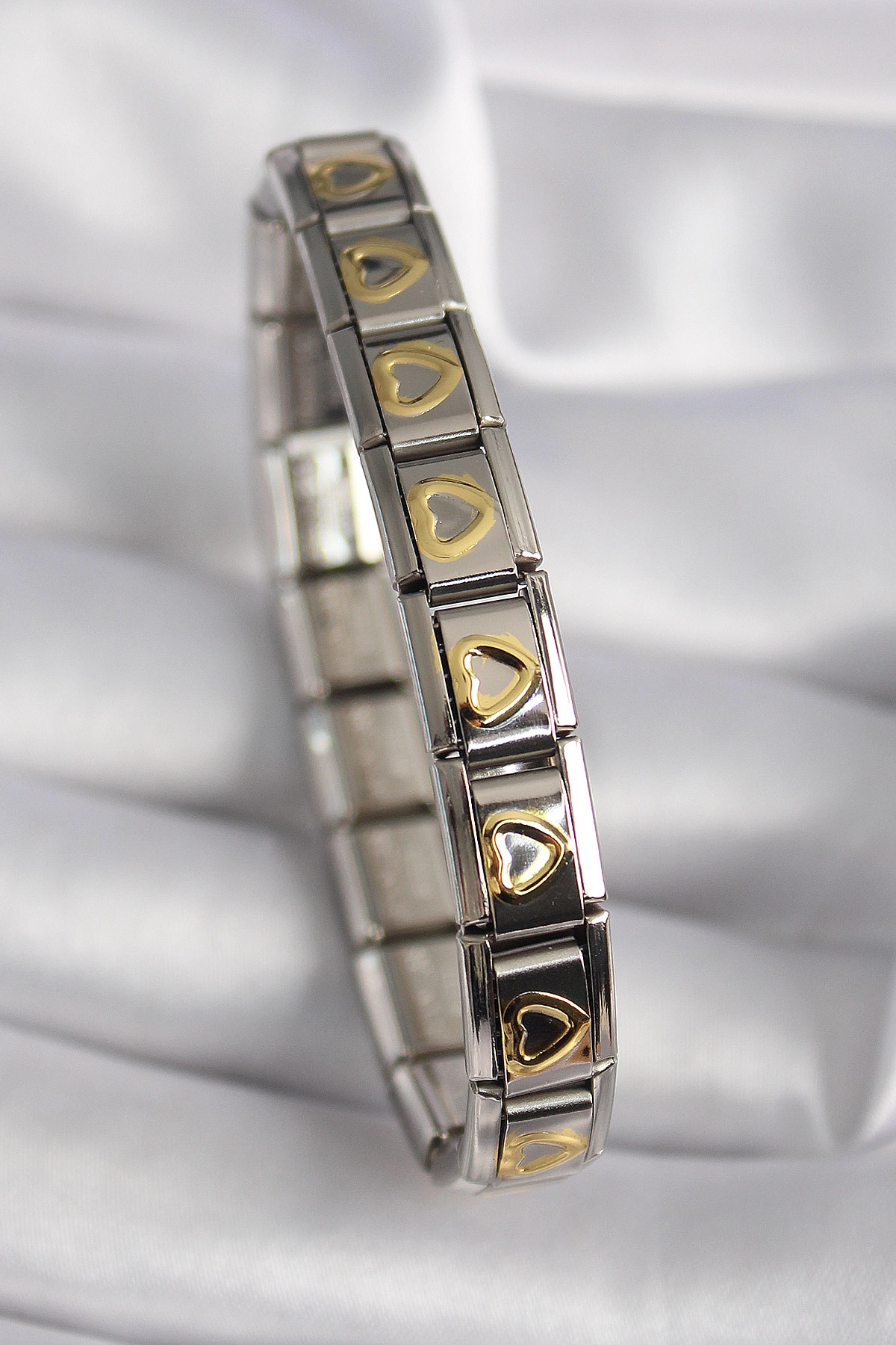 316L Çelik Gümüş Renk Gold Kalp İşleme Nomination Model Kadın Bileklik-0