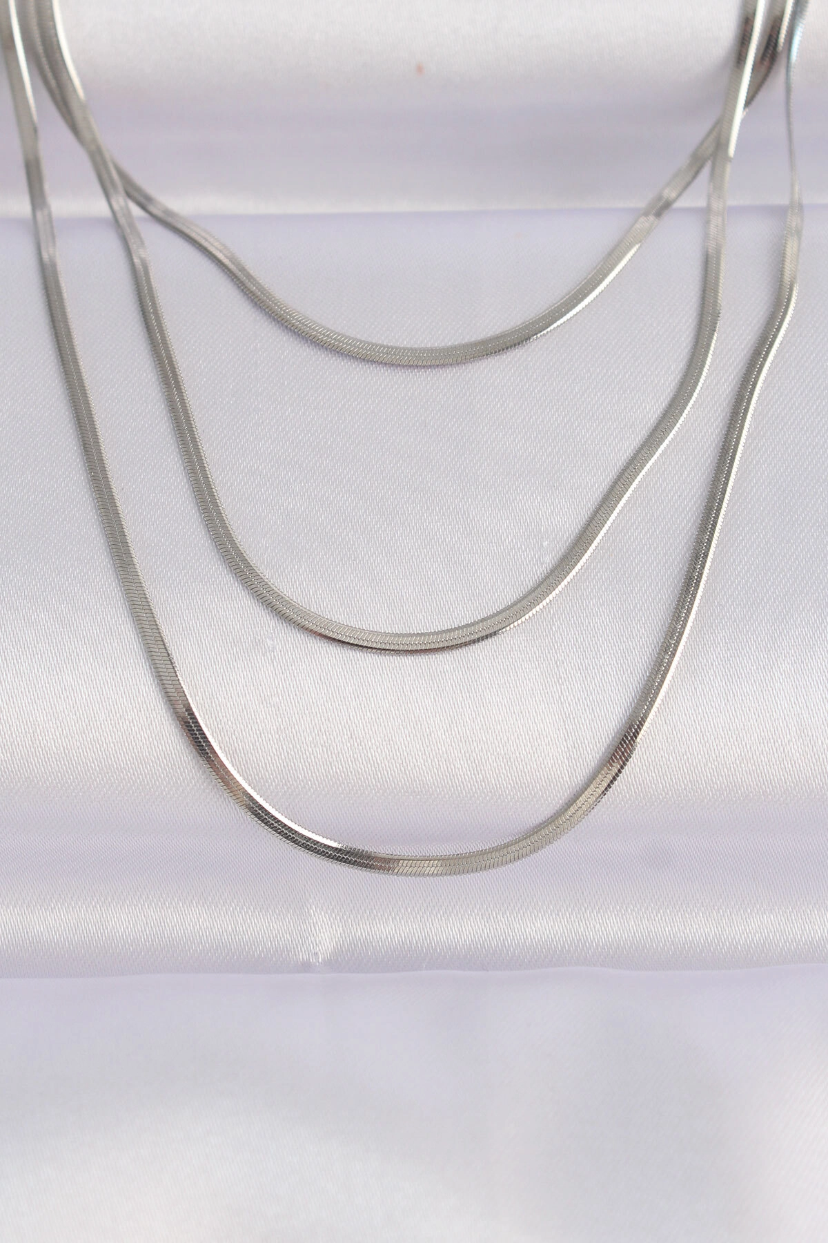 316L Çelik Gümüş Renk İtalyan Zincir Çoklu Kolye-0