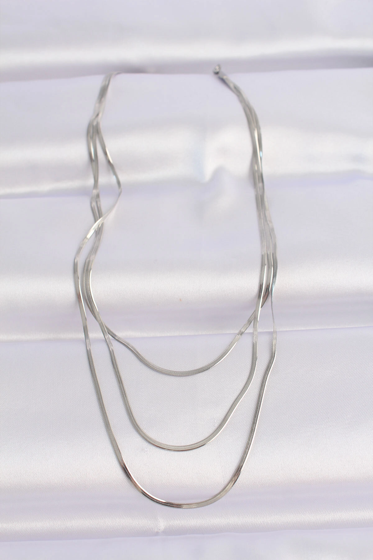 316L Çelik Gümüş Renk İtalyan Zincir Çoklu Kolye-1