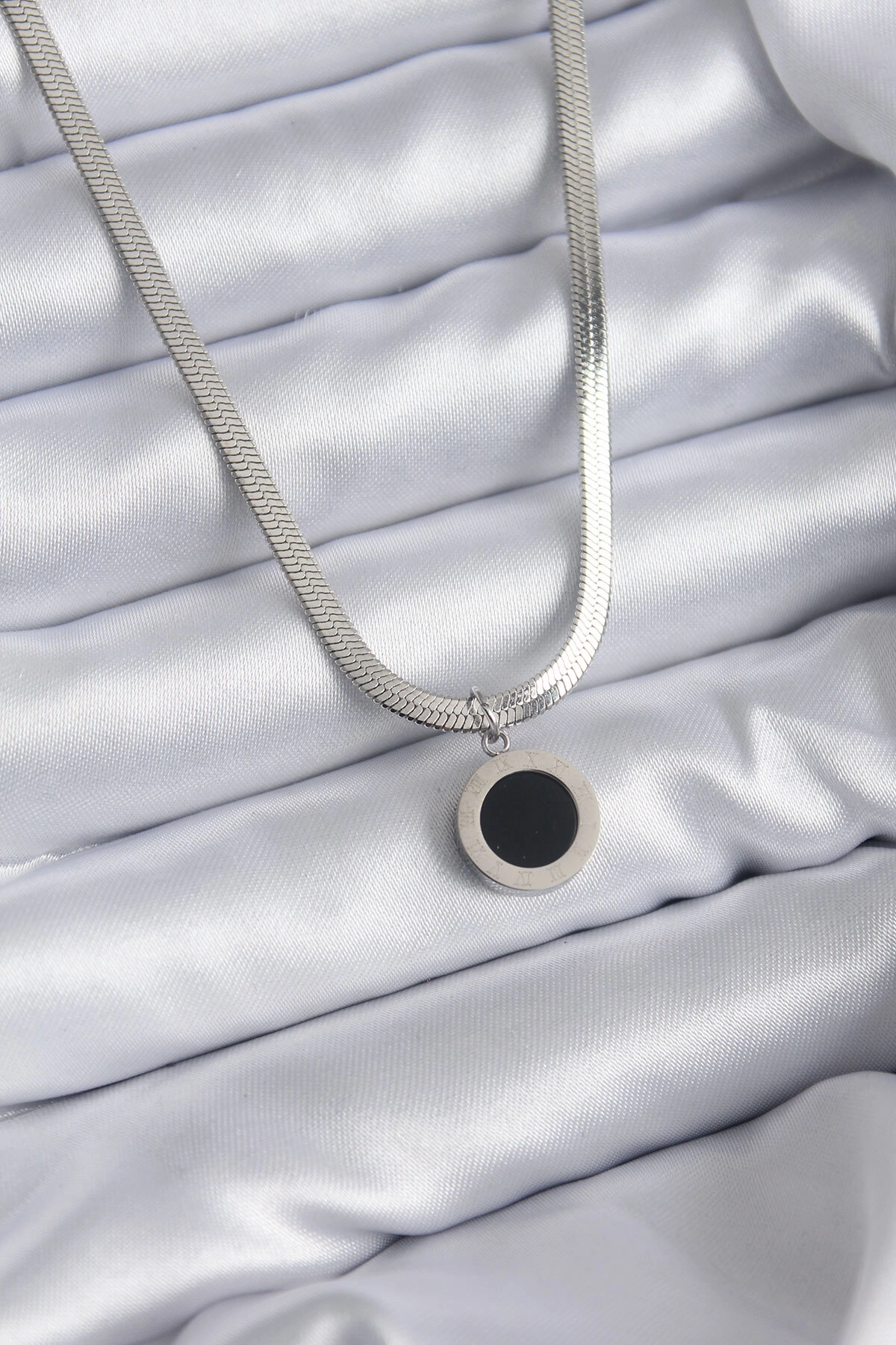 316L Çelik Gümüş Renk İtalyan Zincir Model İşleme Detay Kadın Kolye-0