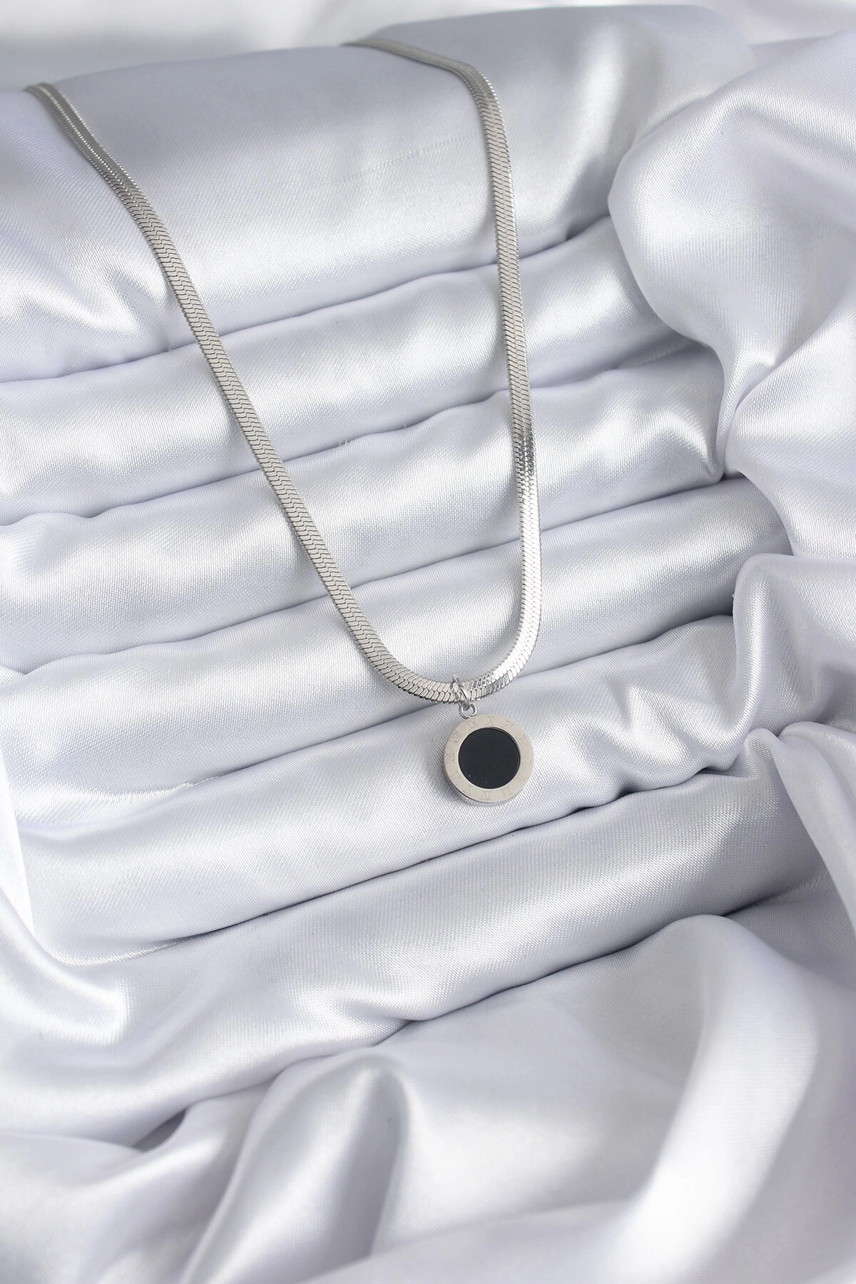 316L Çelik Gümüş Renk İtalyan Zincir Model İşleme Detay Kadın Kolye-1