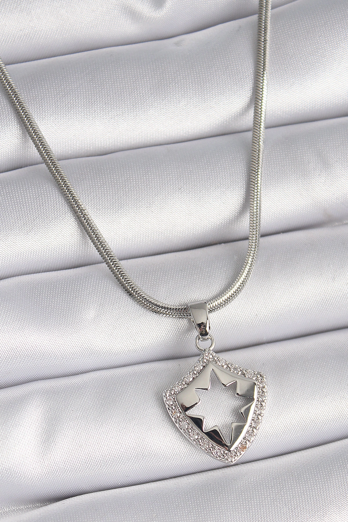 316L Çelik Gümüş Renk İtalyan Zincir Zirkon Taşlı Kutup Yıldızı İşleme Model Kadın Kolye-0