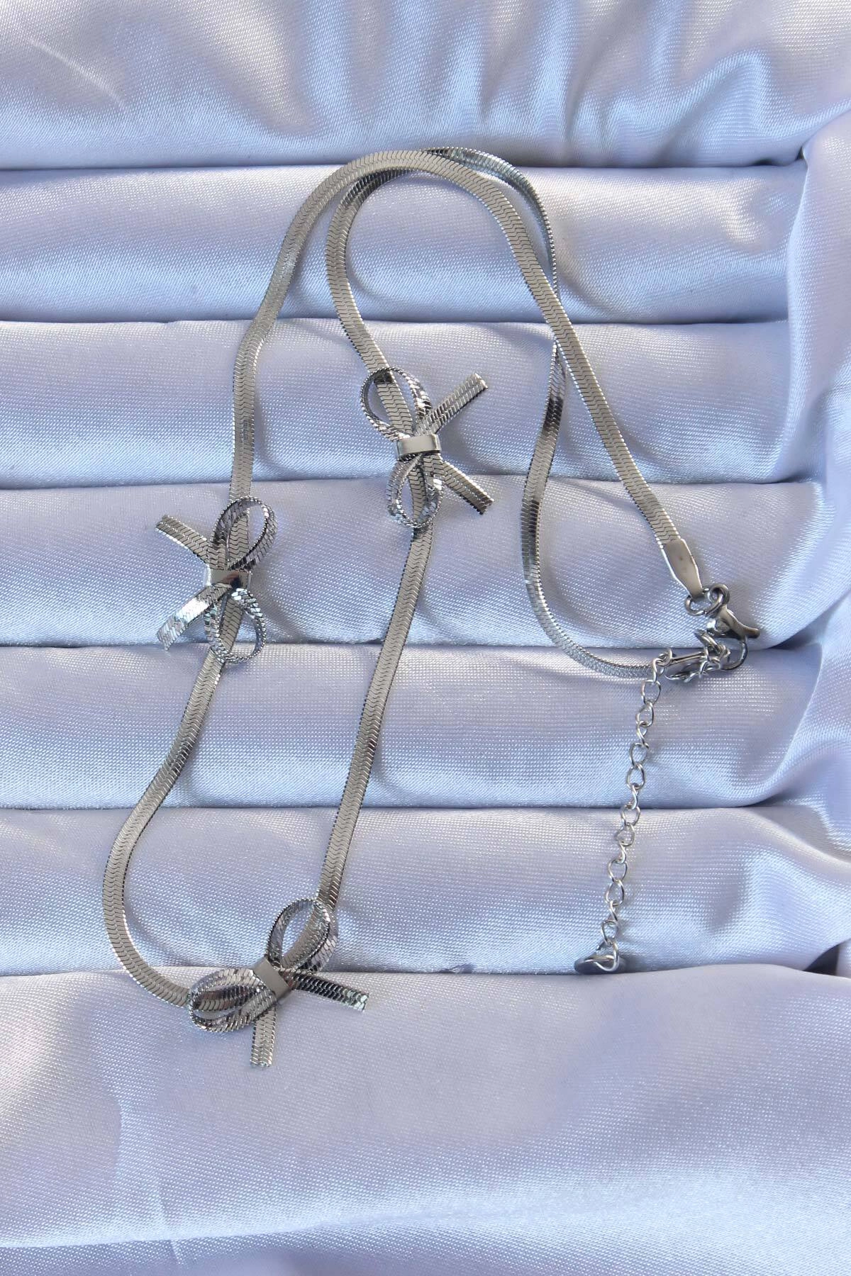 316L Çelik Gümüş Renk İtalyan Zincirli Fiyonk Kolye-1