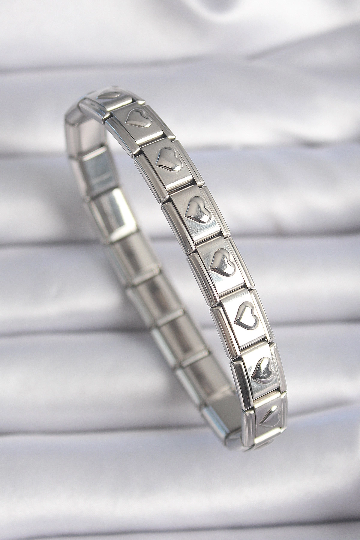 316L Çelik Gümüş Renk Kalp İşleme Nomination Charm Bileklik-0