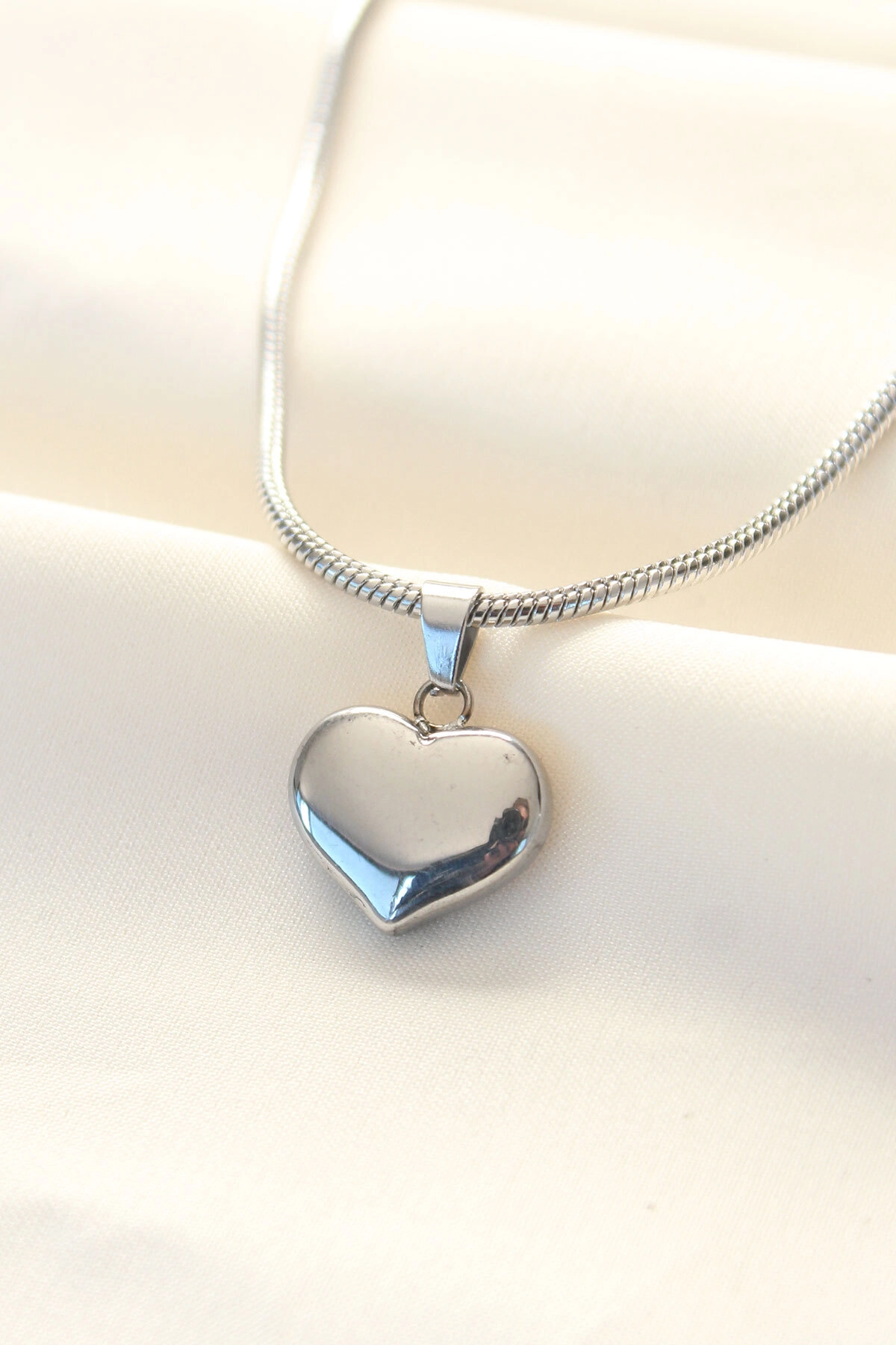 316L Çelik Gümüş Renk Kalp Kolye-0