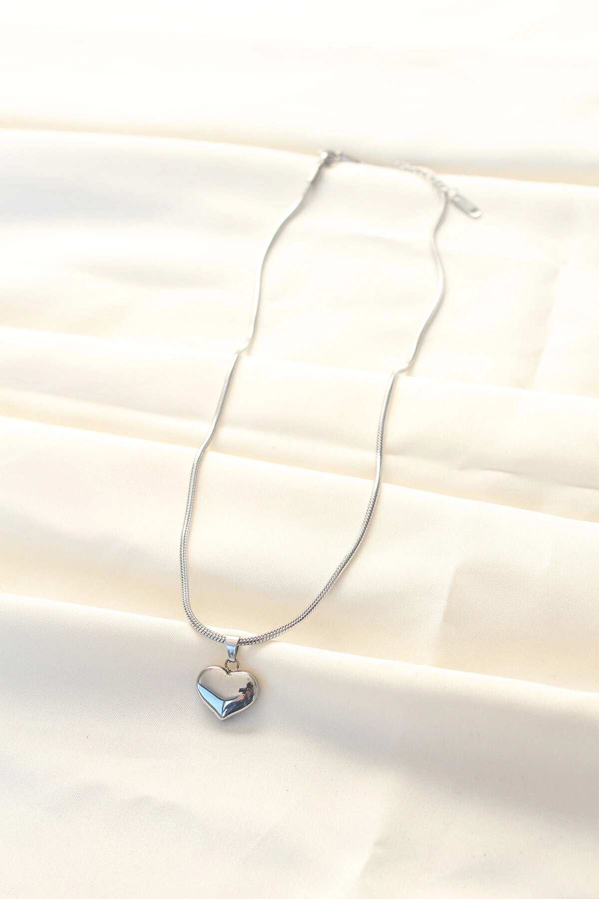 316L Çelik Gümüş Renk Kalp Kolye-1