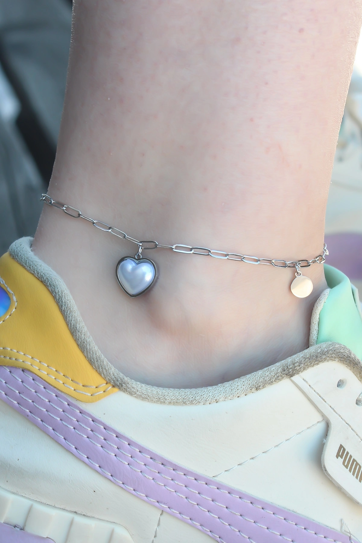 316L Çelik Gümüş Renk Kalp Model Kadın Halhal-0