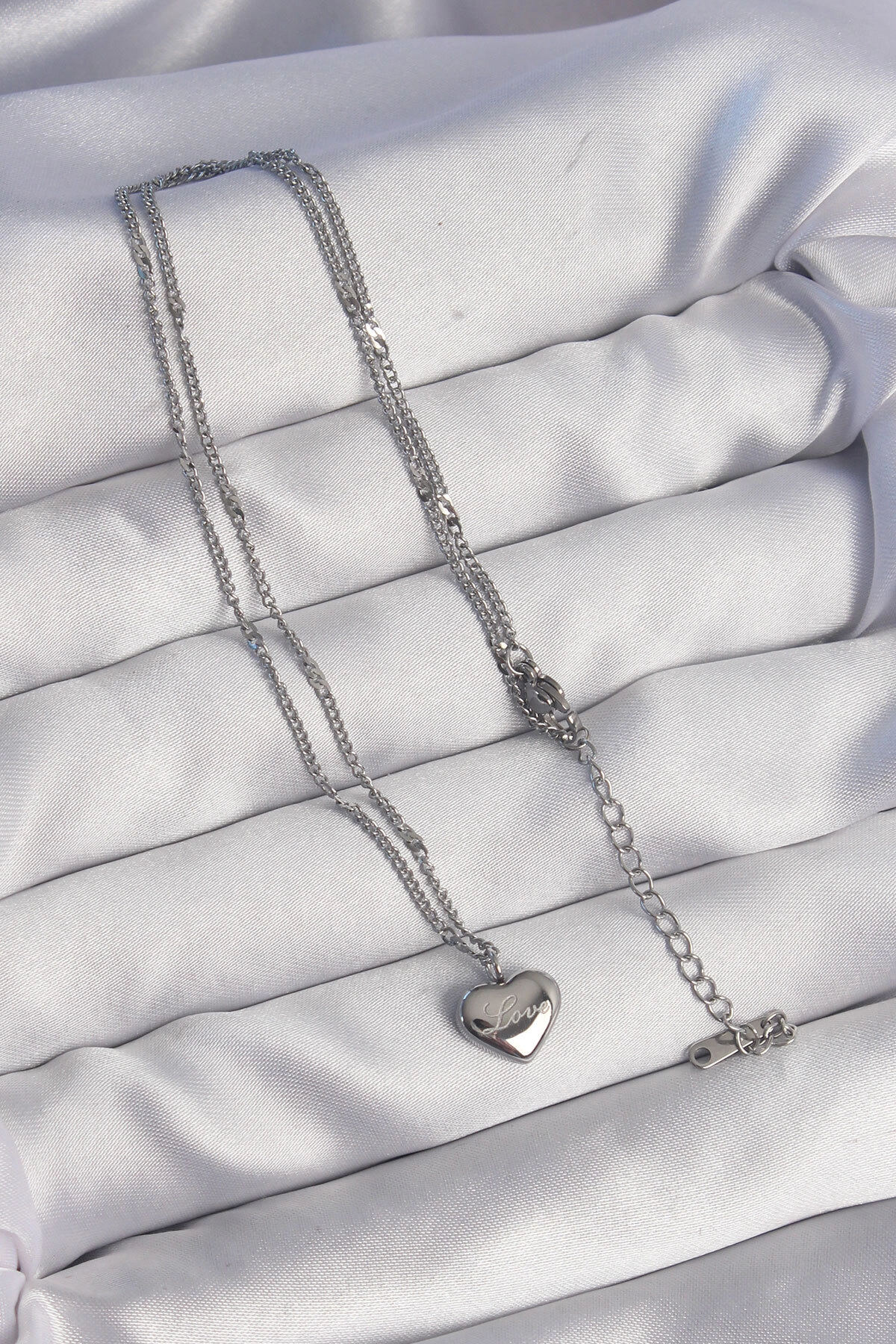 316L Çelik Gümüş Renk Kalp Model Love Kolye-1