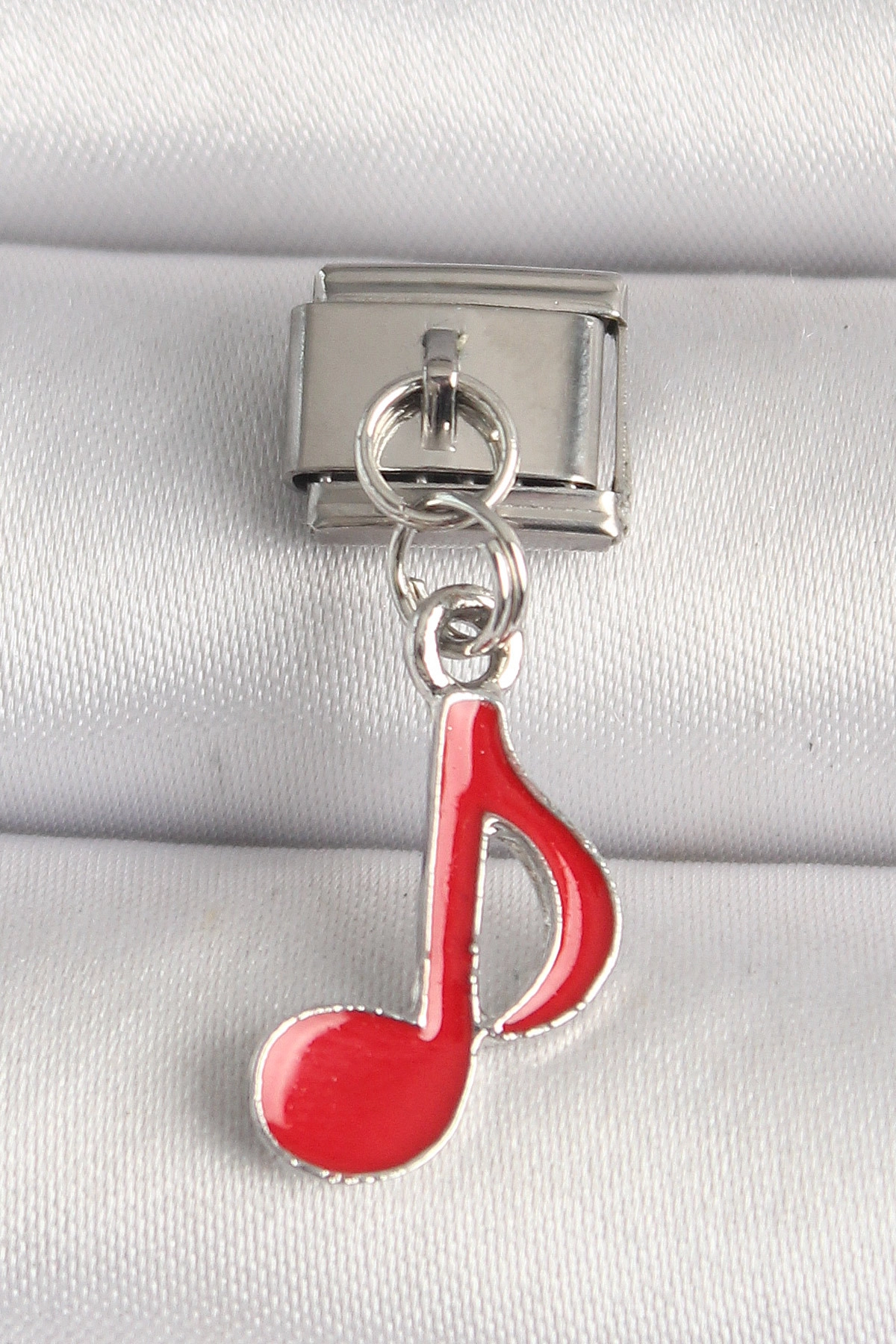 316L Çelik Gümüş Renk Kırmızı Müzik Nota Model Nomination Charm-0