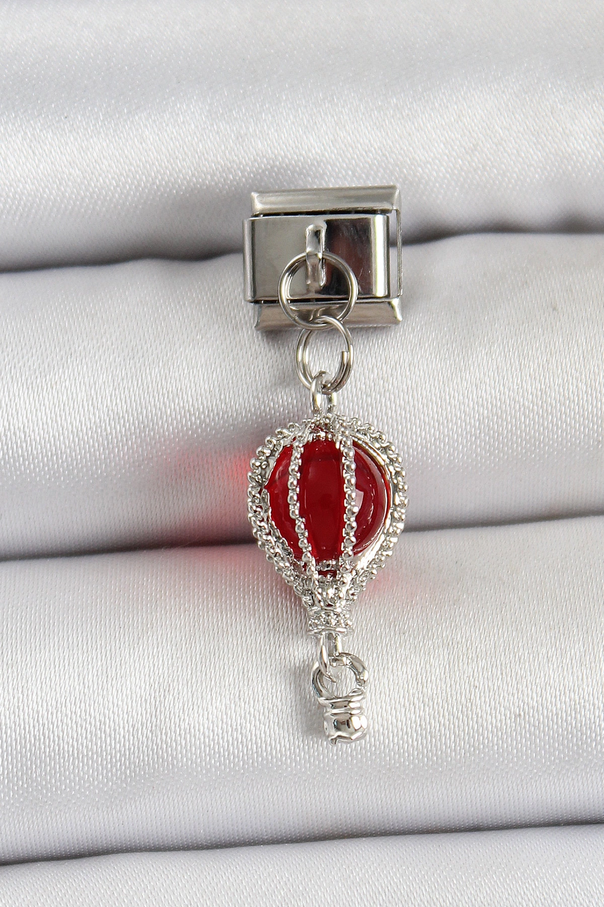 316L Çelik Gümüş Renk Kırmızı Uçan Balon Model Nomination Charm-0