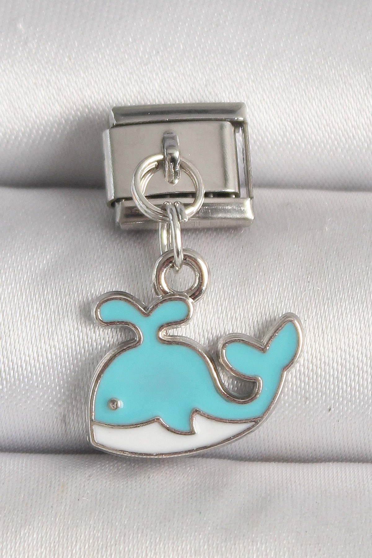 316L Çelik Gümüş Renk Mavi Balina Model Nomination Charm-0