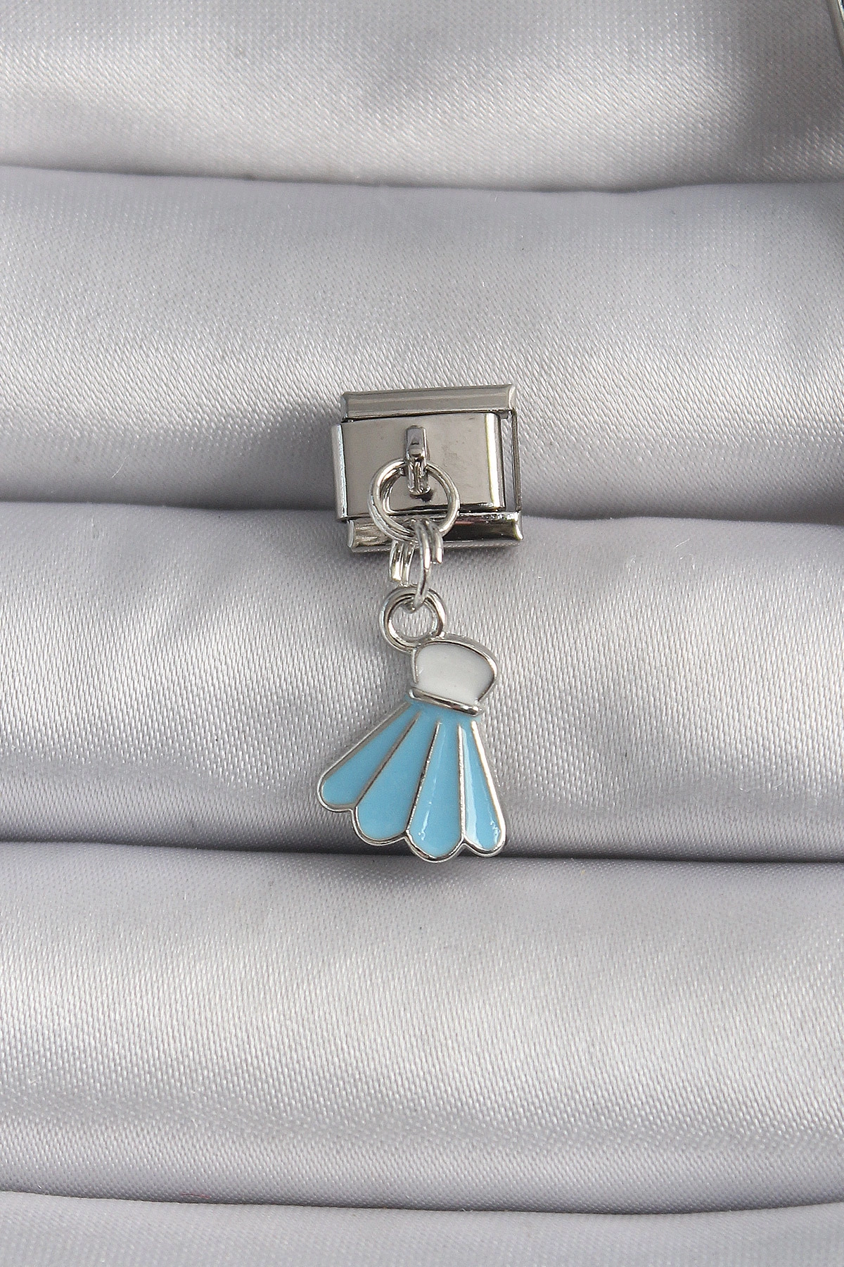 316L Çelik Gümüş Renk Mavi Renk Sallantı Elbise Model Nomination Charm-0