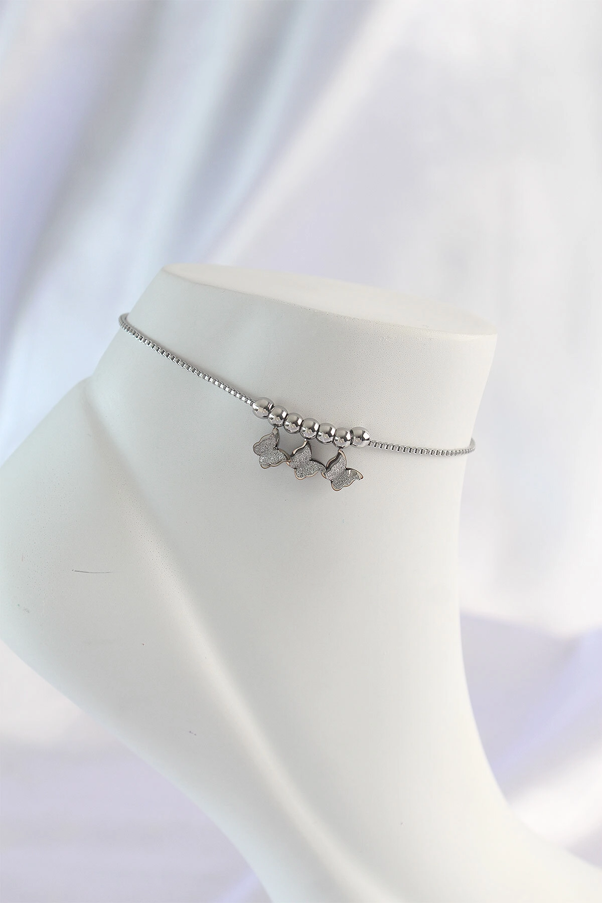 316L Çelik Gümüş Renk Minimal Kelebek Tasarımlı Halhal-0