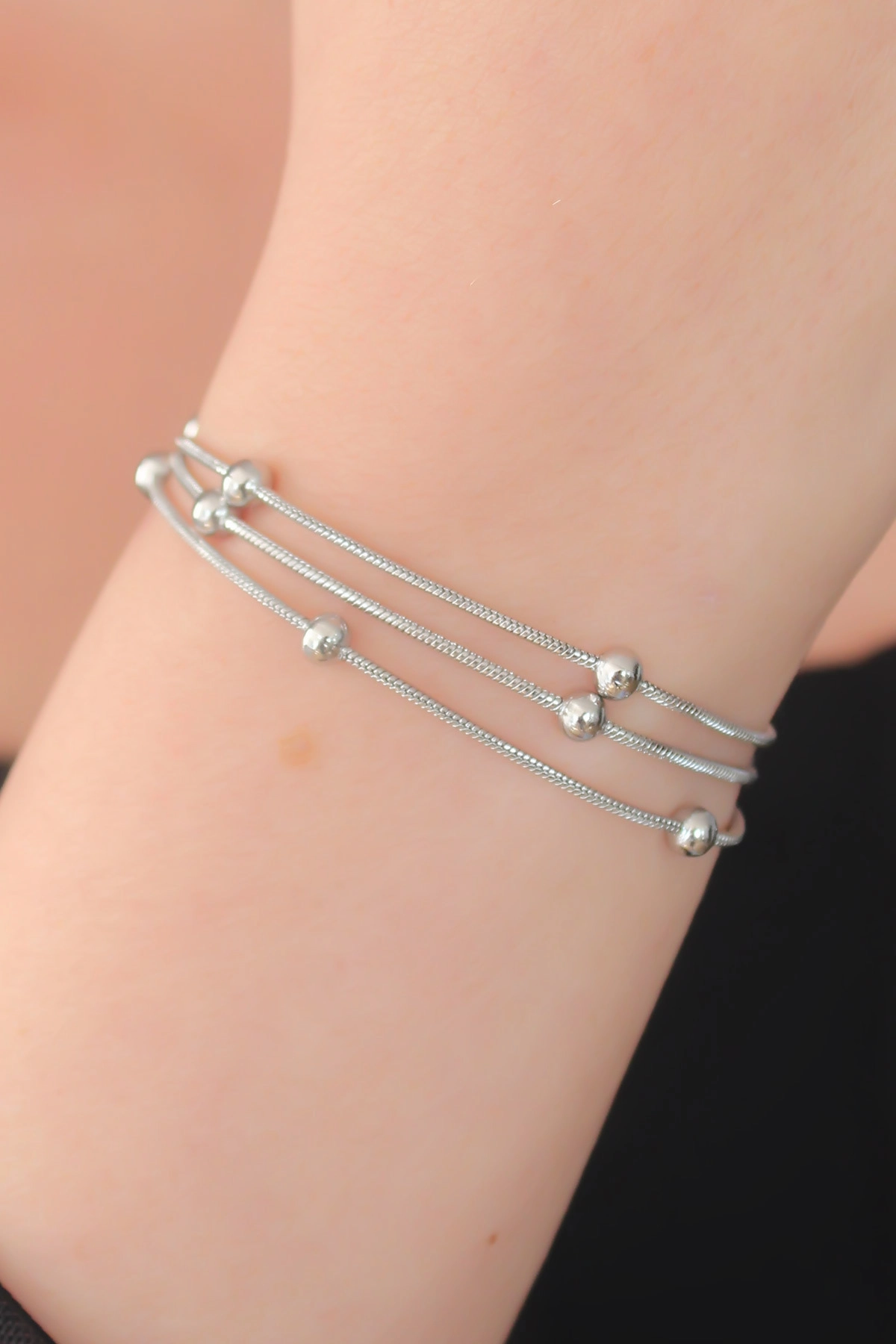 316L Çelik Gümüş Renk Minimal Top Figür Kadın Bileklik-0