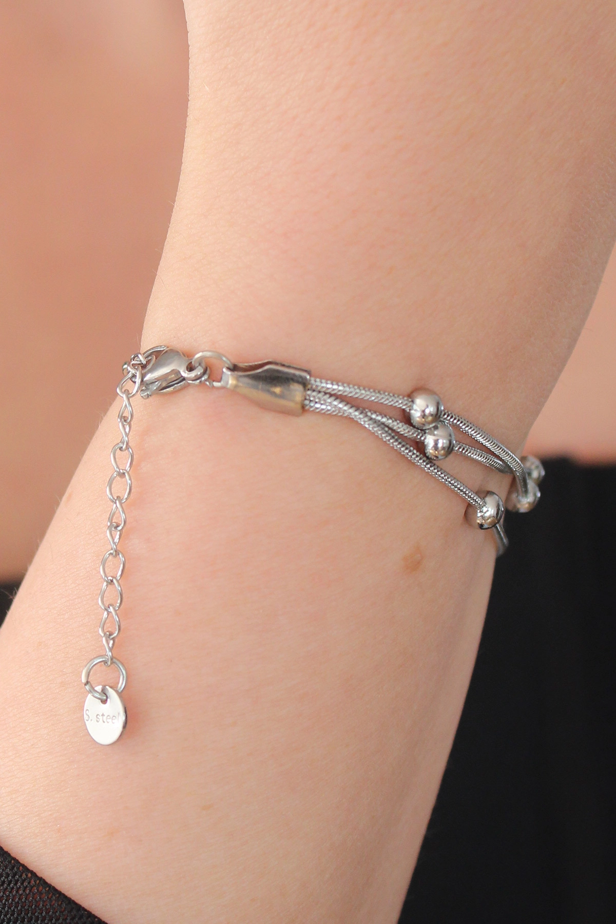 316L Çelik Gümüş Renk Minimal Top Figür Kadın Bileklik-1