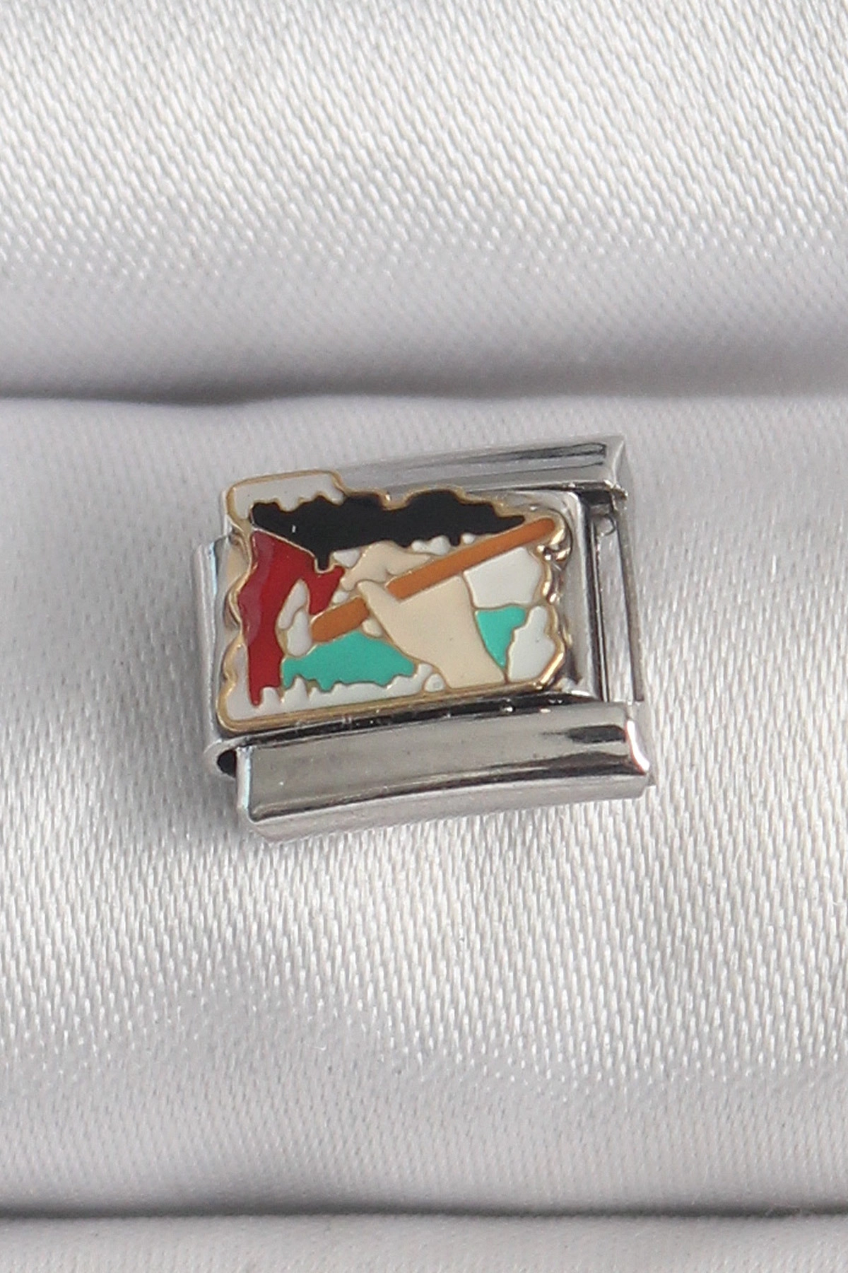 316L Çelik Gümüş Renk Renkli Palet Fırça İşlemeli Model Nomination Charm-0