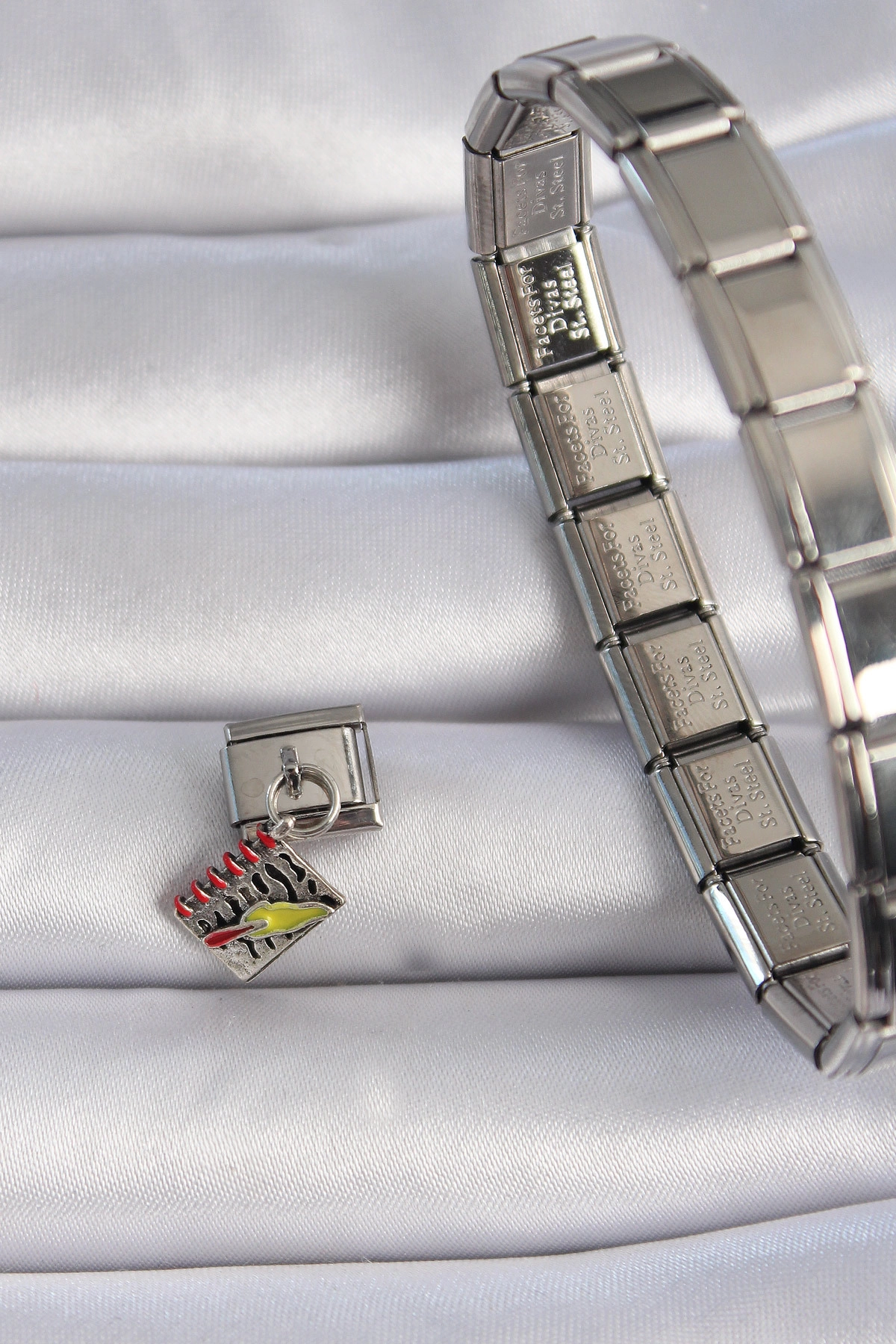 316L Çelik Gümüş Renk Sallantı Defter Figür Nomination Charm-1