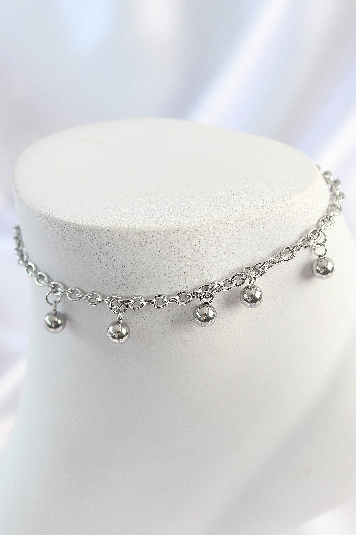 316L Çelik Gümüş Renk Sallantı Topçuk Zincir Model Kadın Halhal-0