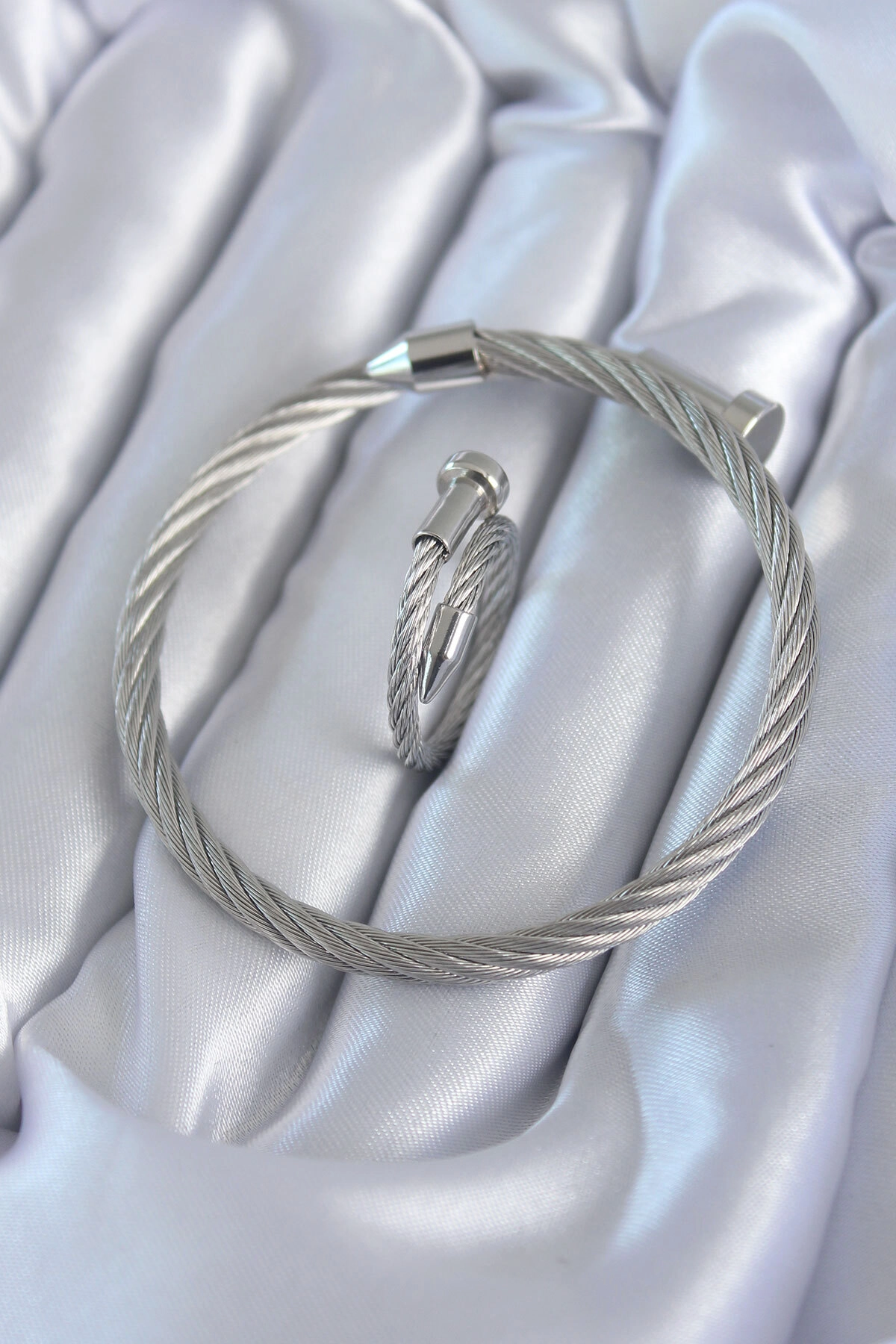 316L Çelik Gümüş Renk Sarmal Model Erkek Bileklik Yüzük Kombini-0