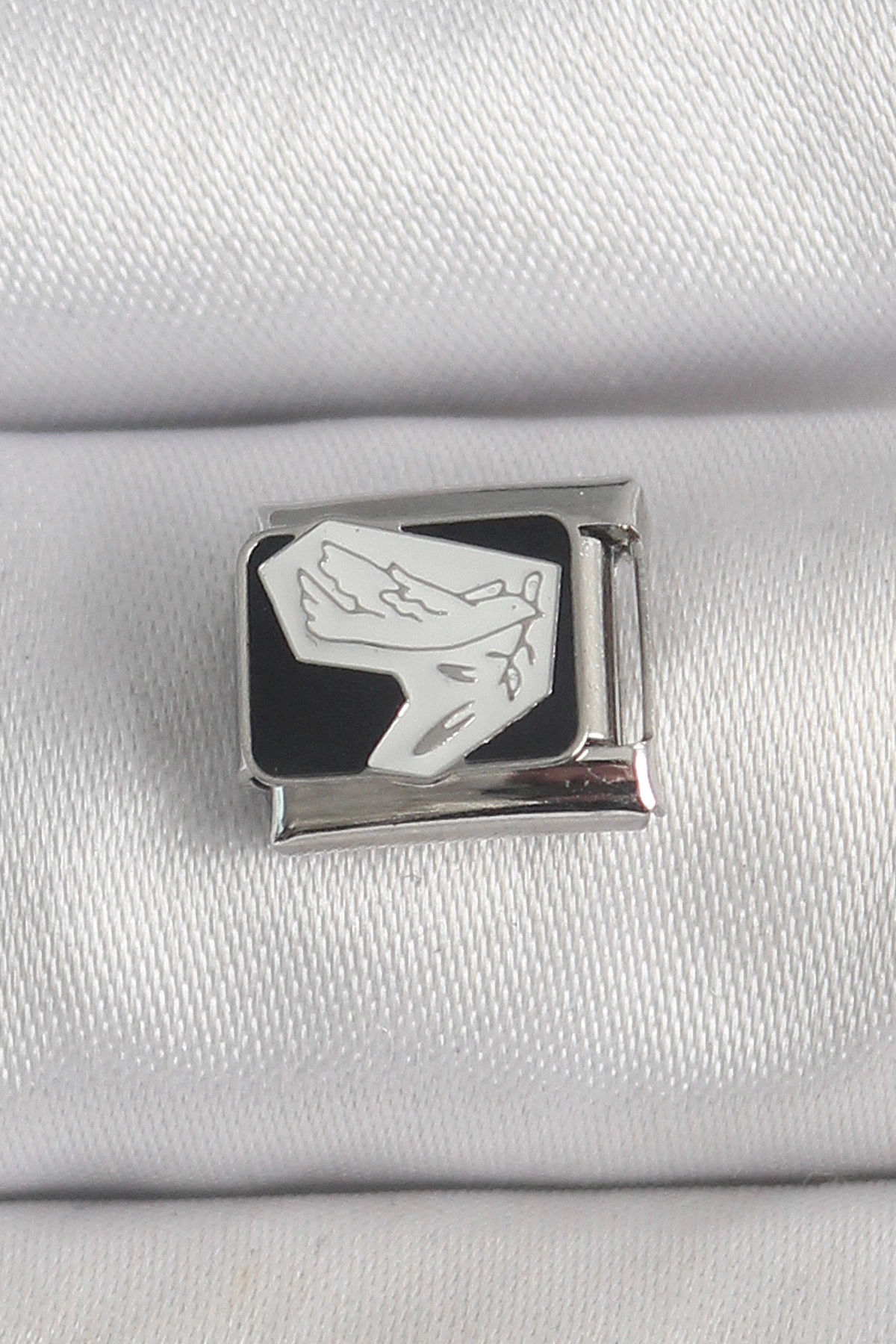 316L Çelik Gümüş Renk Siyah Beyaz Kuş İşlemeli Nomination Charm-0