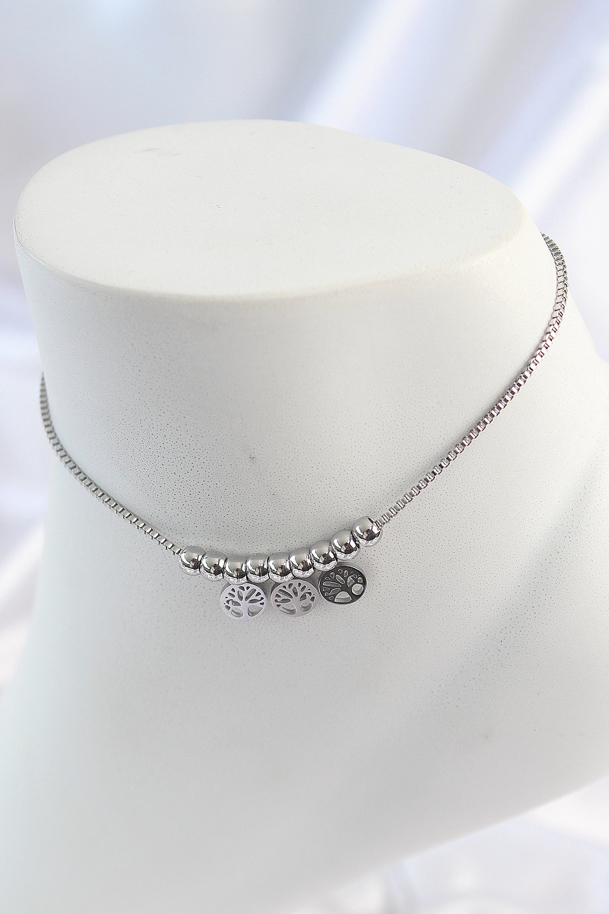 316L Çelik Gümüş Renk Yaşam Ağacı Model Kadın Halhal-0