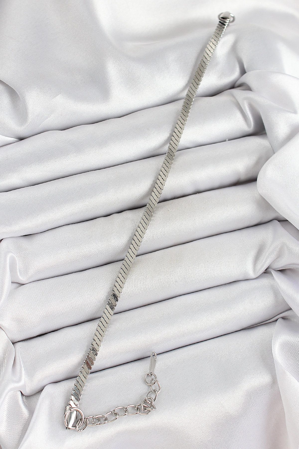 316L Çelik Gümüş Renk Yassı Zincir Model Kadın Bileklik-0