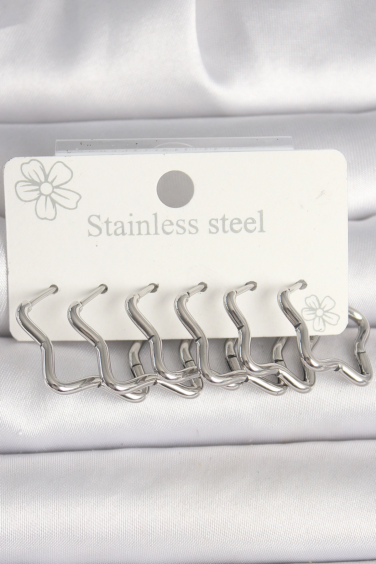 316L Çelik Gümüş Renk Yıldız Model Kadın Küpe Seti-0