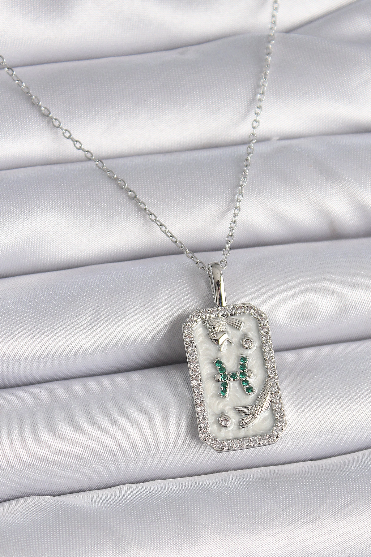 316L Çelik Gümüş Renk Zincir Balık Burcu Zirkon Taşlı Kadın Kolye-0