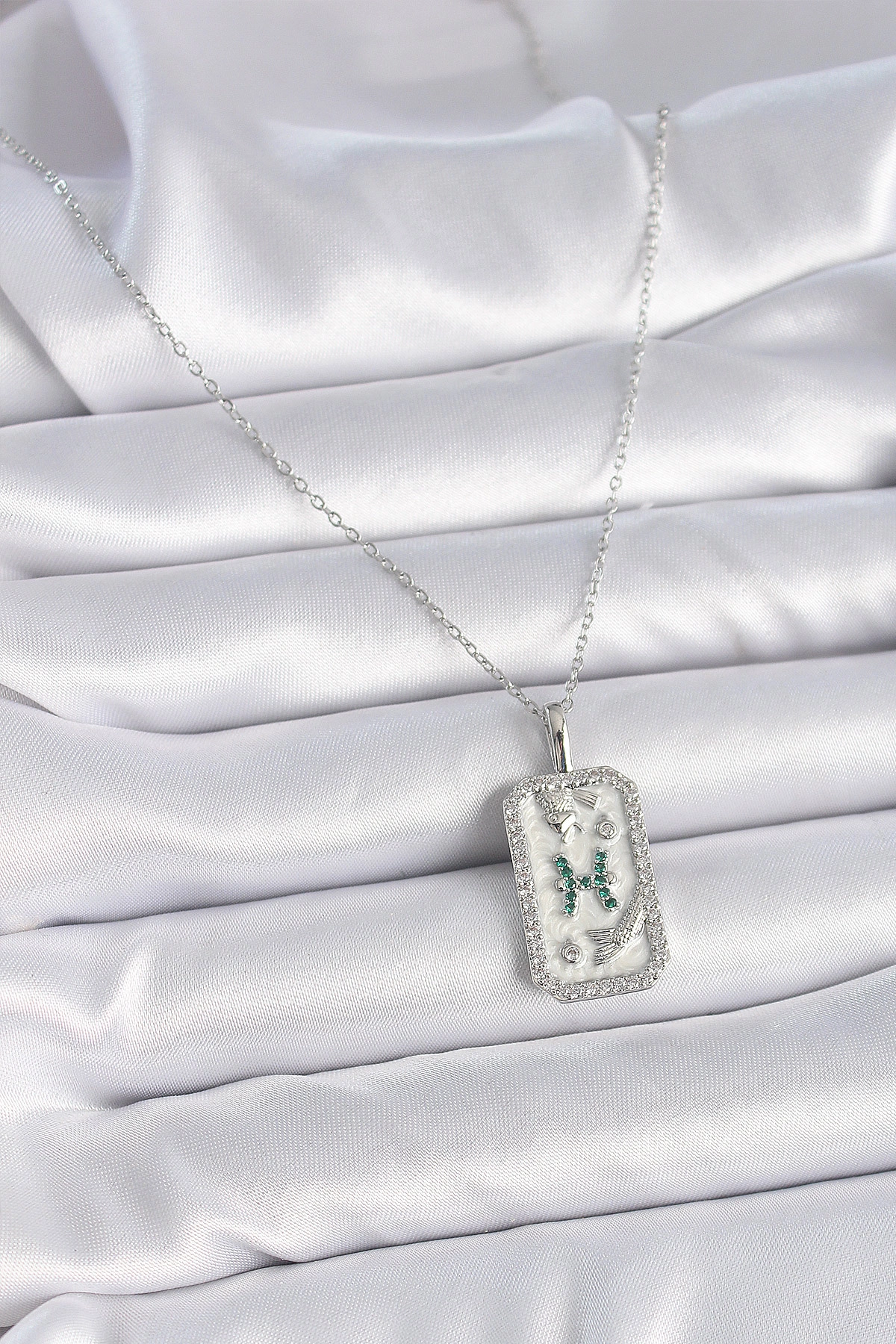 316L Çelik Gümüş Renk Zincir Balık Burcu Zirkon Taşlı Kadın Kolye-1