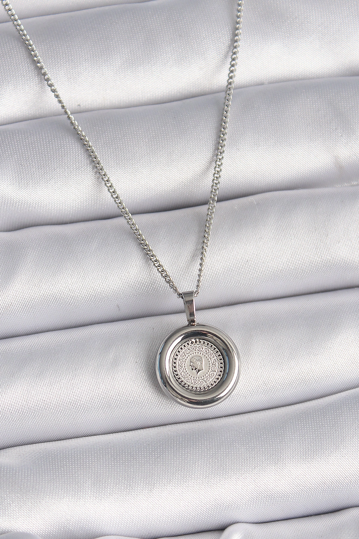316L Çelik Gümüş Renk Zincir Gümüş Renk Altın Model Kadın Kolye-0