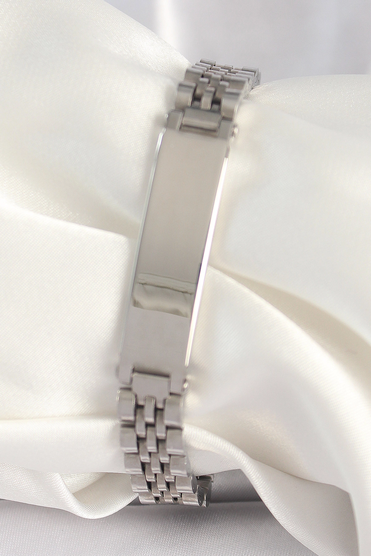 316L Çelik Gümüş Renk Zincir Künye Model Erkek Bileklik-0