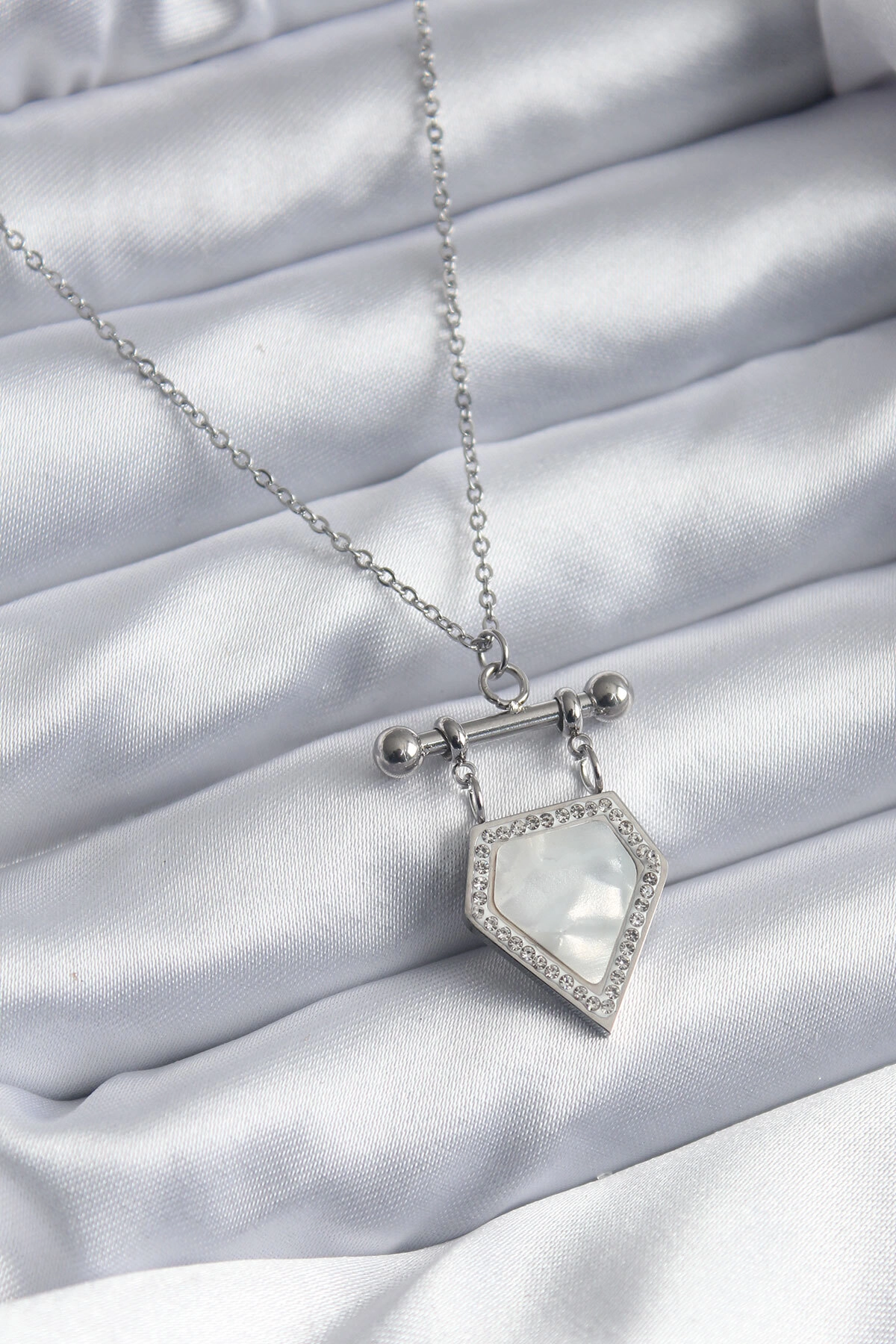 316L Çelik Gümüş Renk Zirkon Taş Detay Kadın Kolye-0