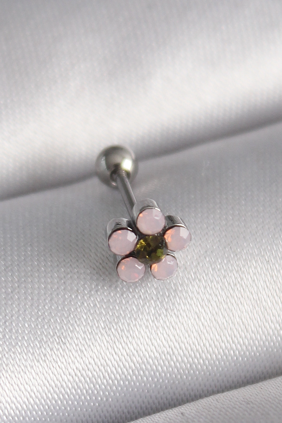 316L Çelik Gümüş Renk Zirkon Taşlı Çiçek Tragus Piercing-0