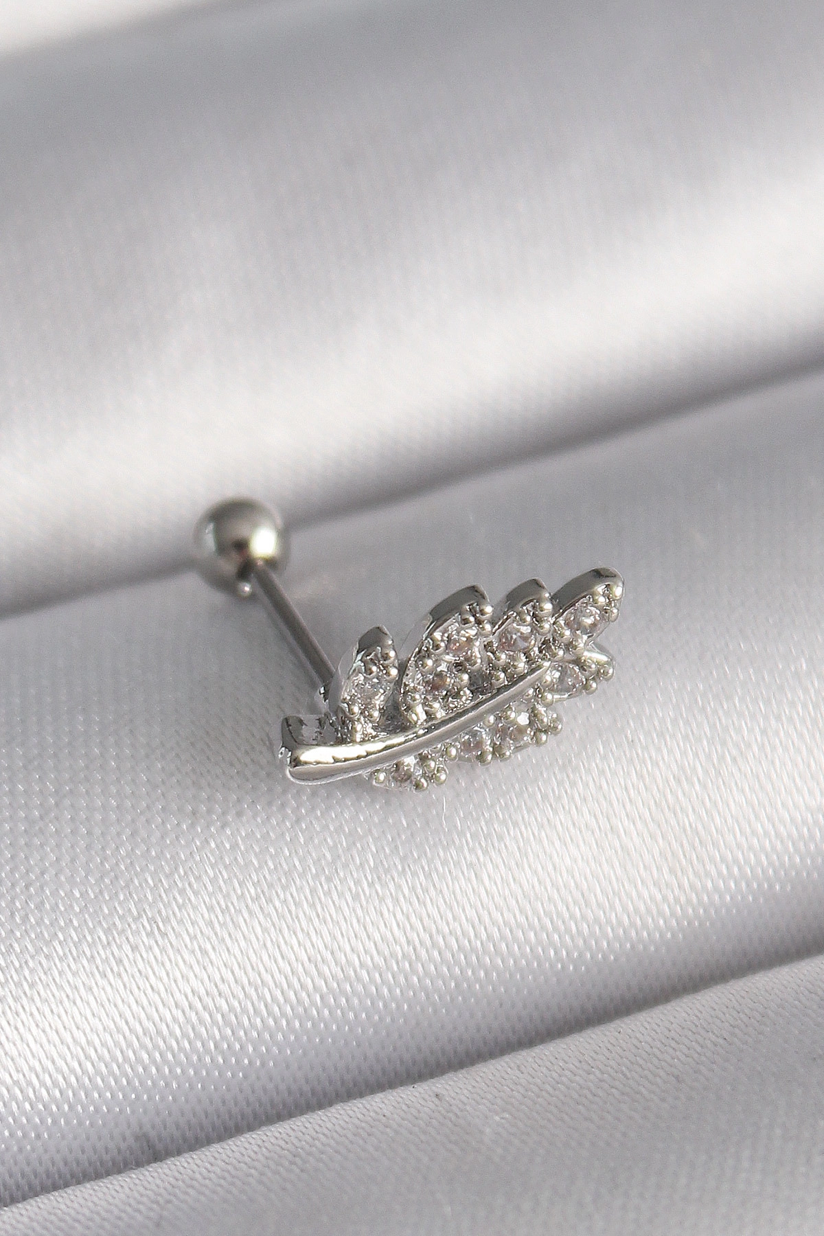 316L Çelik Gümüş Renk Zirkon Taşlı Dal Tragus Piercing-0