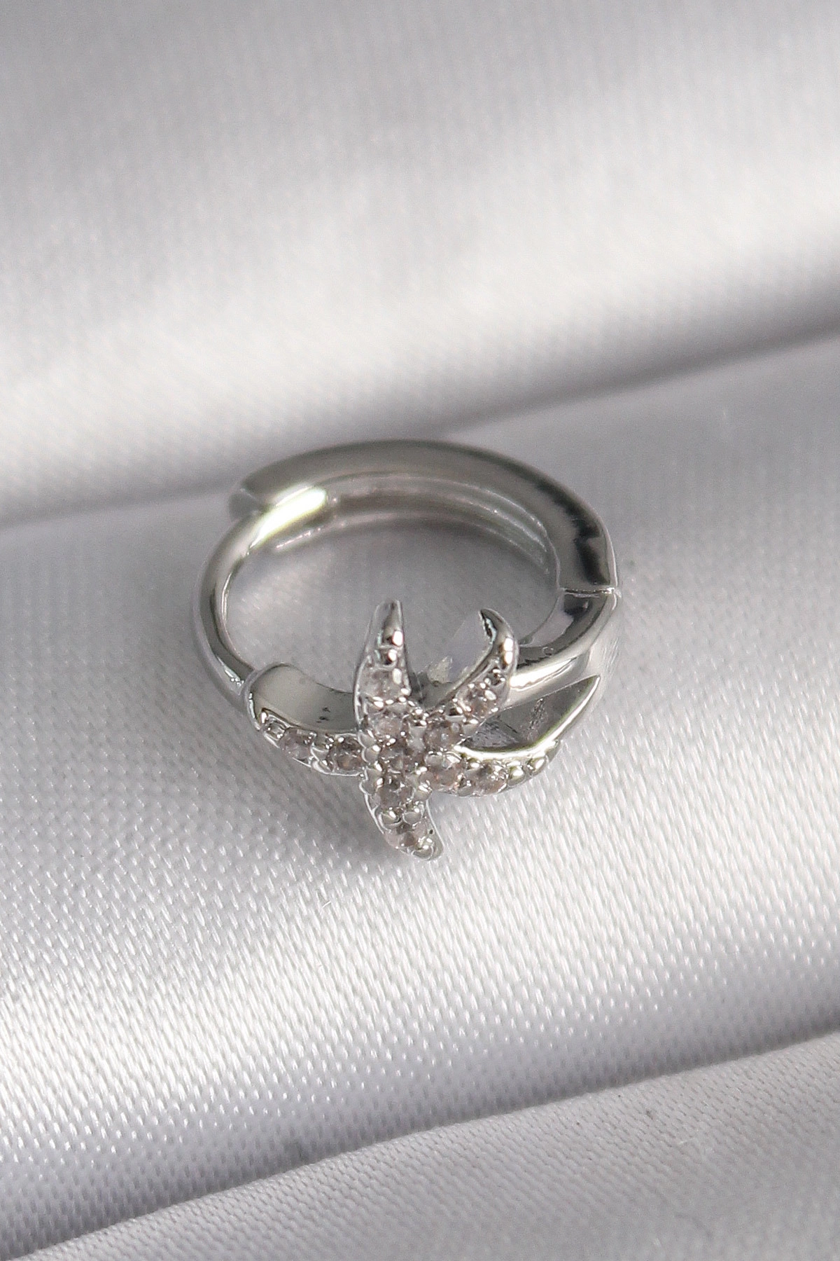 316L Çelik Gümüş Renk Zirkon Taşlı Deniz Yıldızı Model Tragus Piercing-0