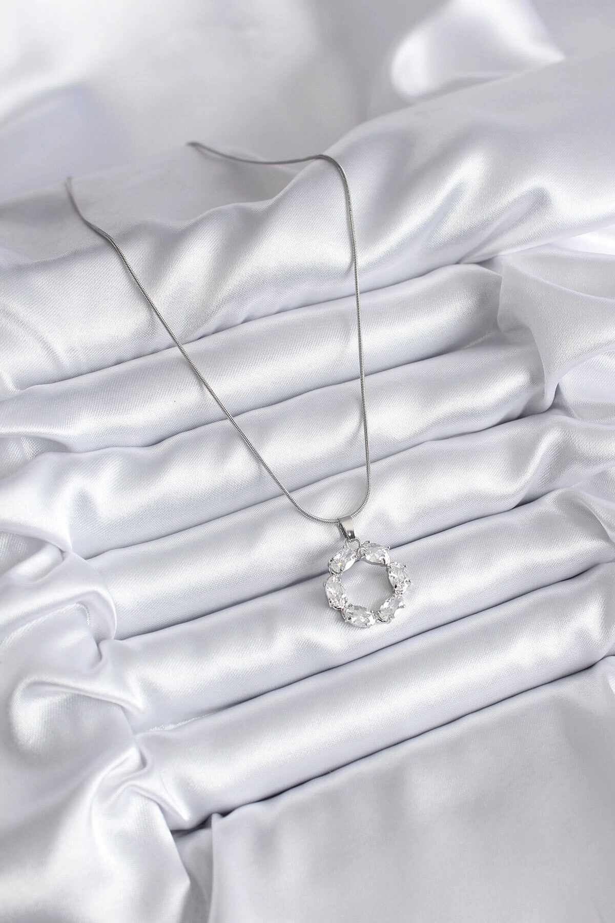 316L Çelik Gümüş Renk Zirkon Taşlı Kadın Kolye-1