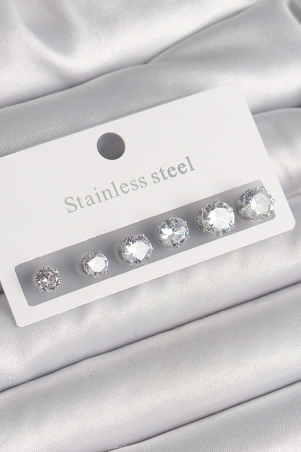 316L Çelik Gümüş Renk Zirkon Taşlı Kadın Küpe Seti-0