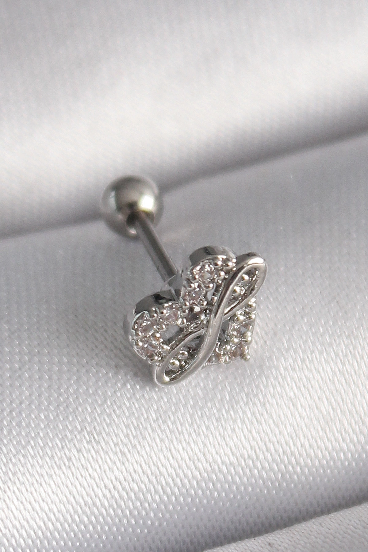 316L Çelik Gümüş Renk Zirkon Taşlı Sonsuzluk Detay Tragus Piercing-0