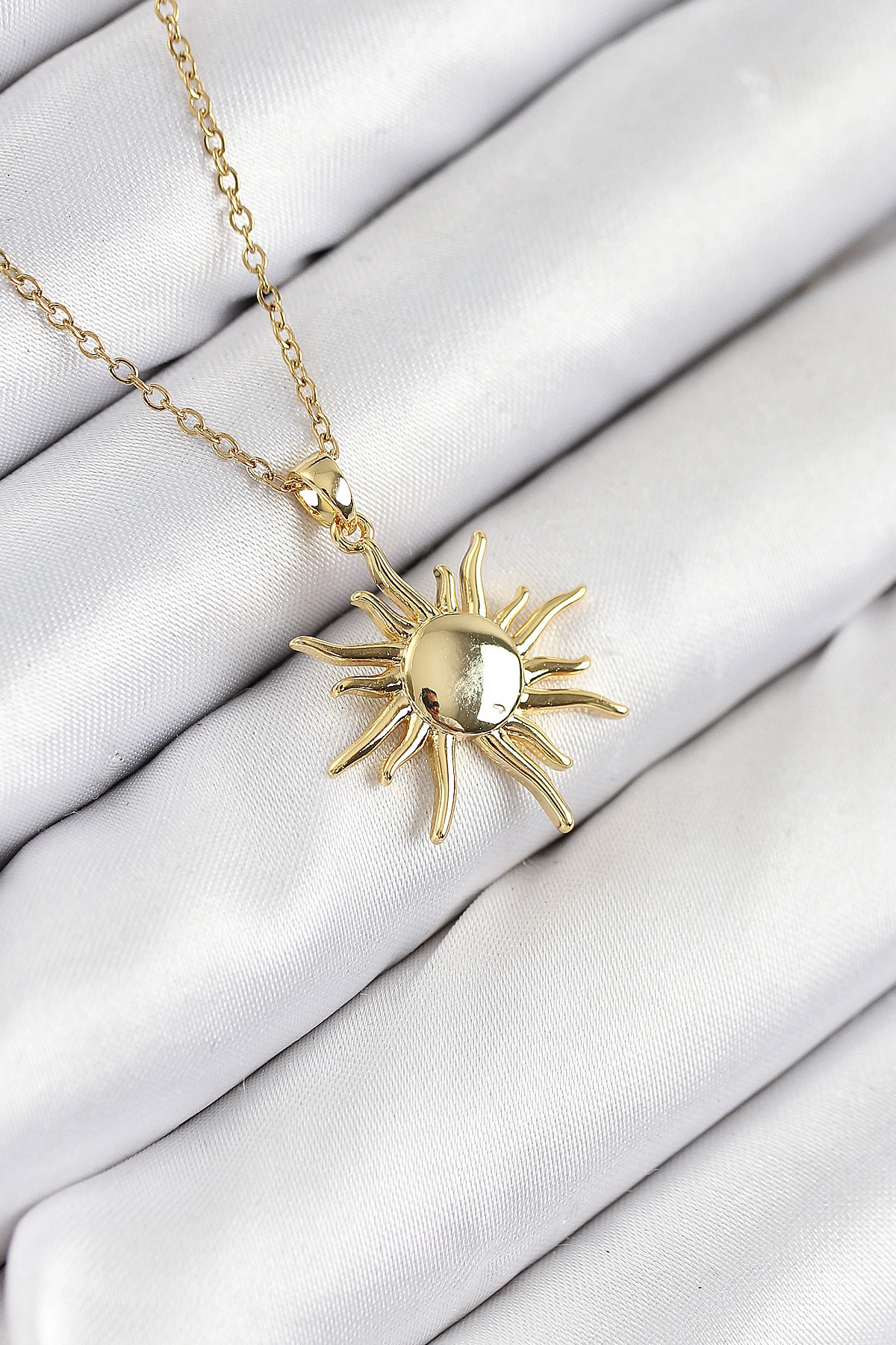 316L Çelik Güneş Model Gold Renk Kadın Kolye-0