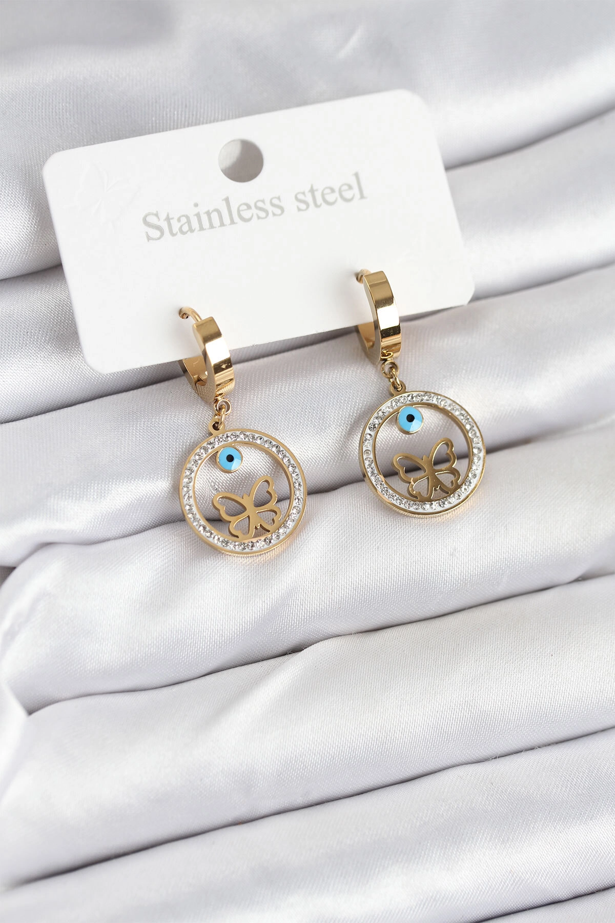 316L Çelik Halka Kelebek Kadın Küpe-0