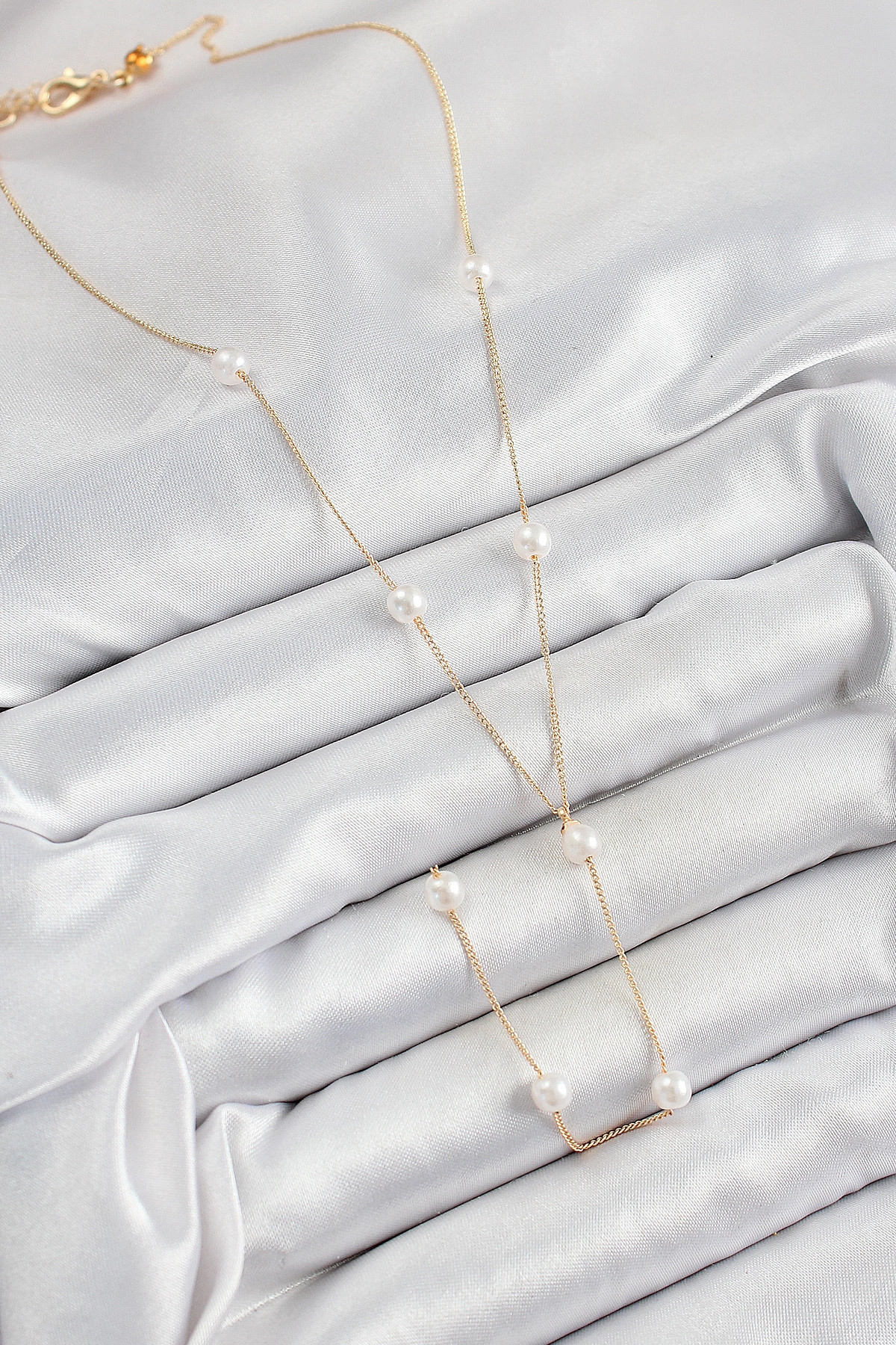 316L Çelik İnci Figürlü Y Model Gold Renk Kadın Kolye-1