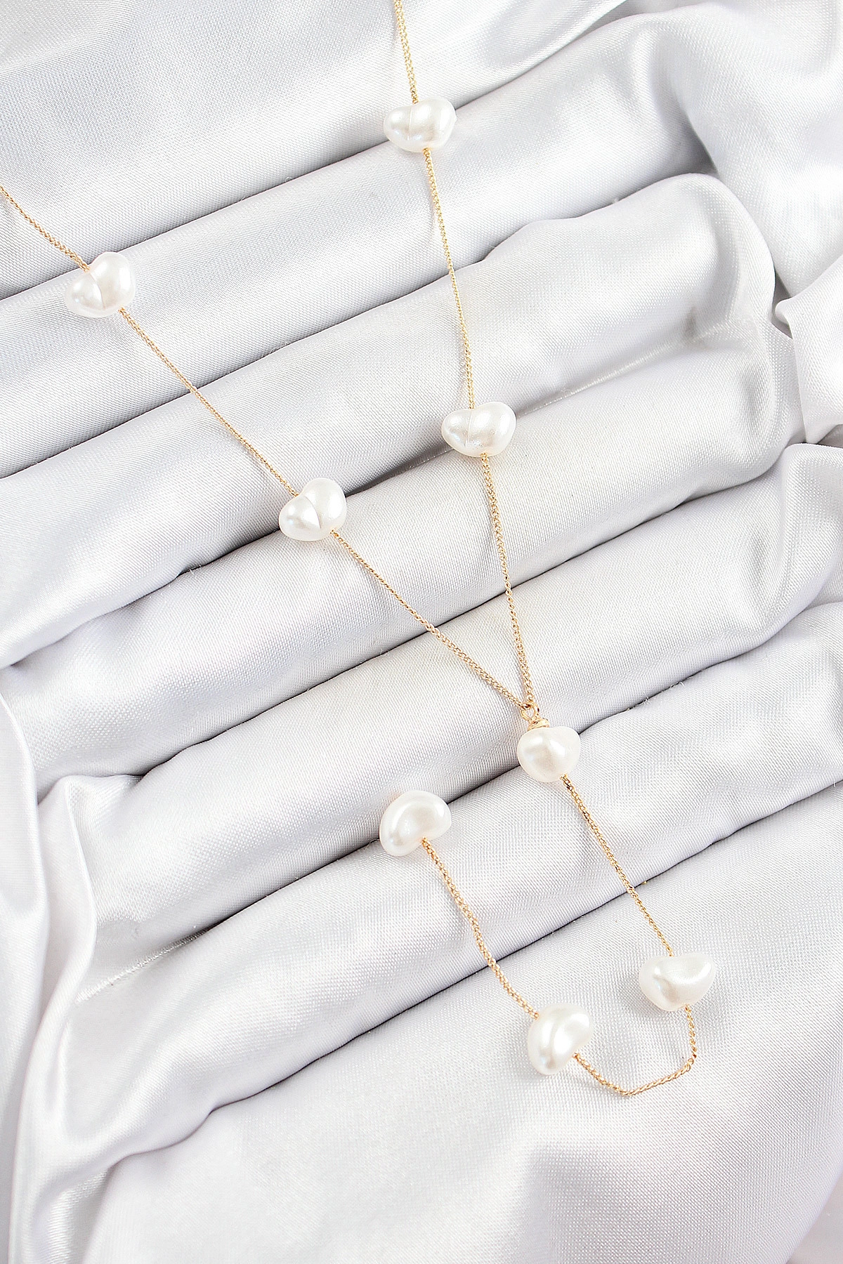 316L Çelik İncili Kalp Figürlü Y Model Gold Renk Kadın Kolye-0