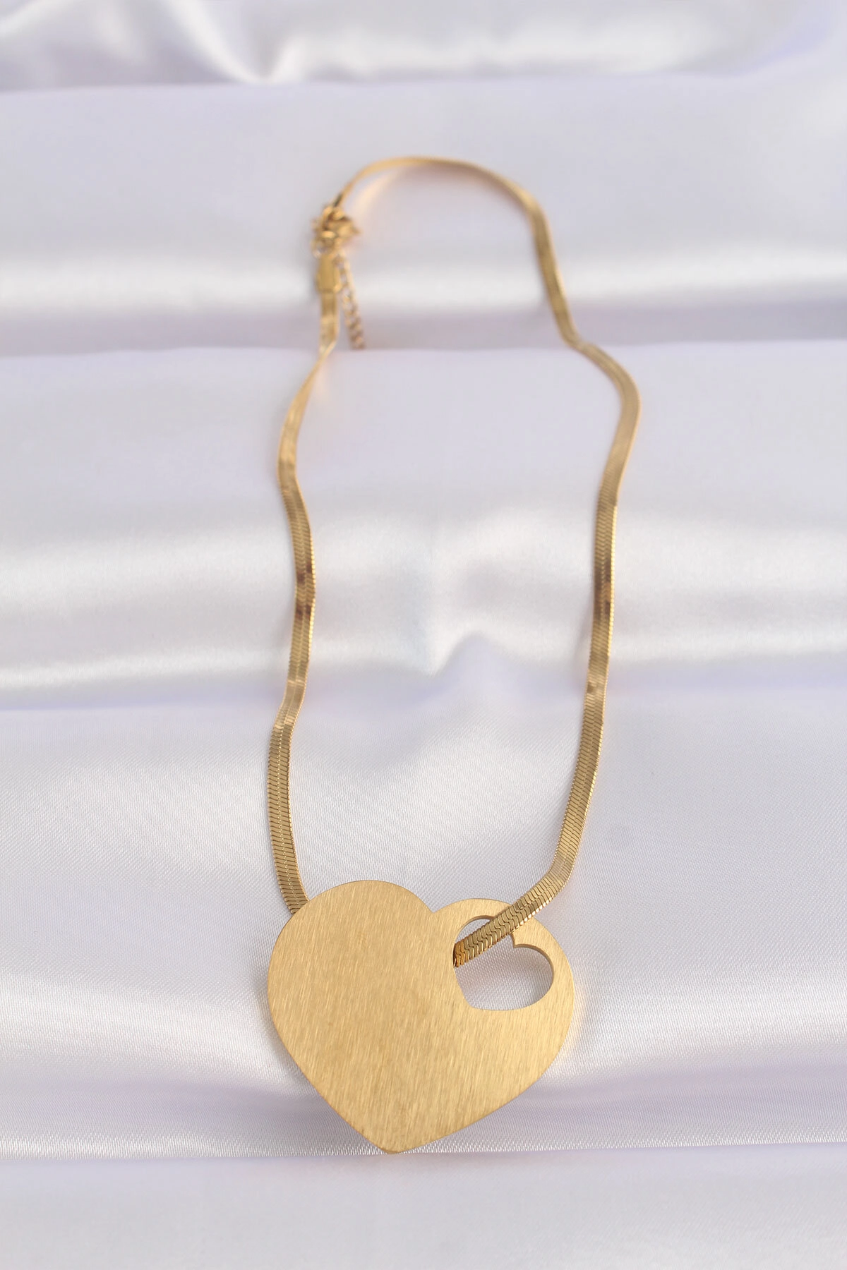 316L Çelik İtalyan Zincir Altın Renk Düz Plaka Kalp Kolye-1