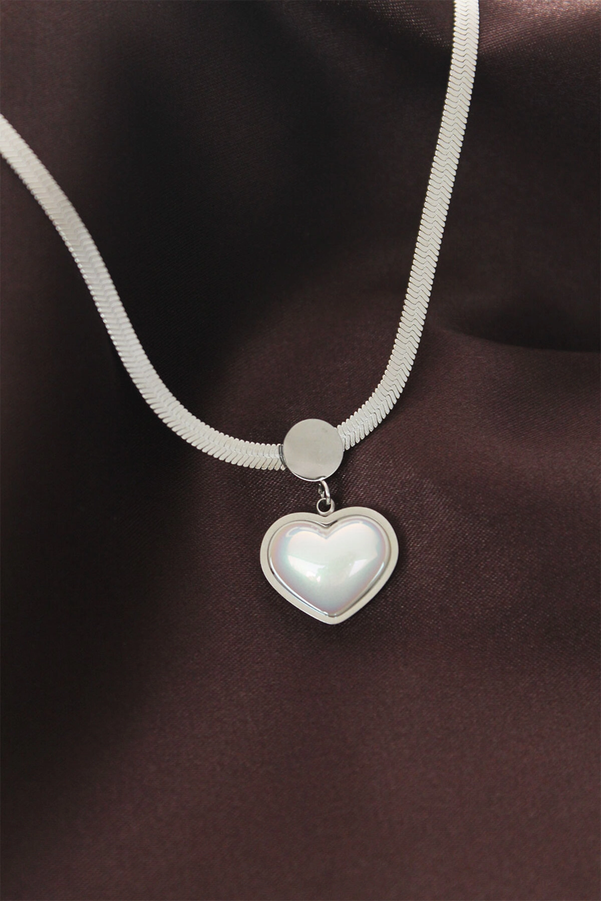 316L Çelik İtalyan Zincir Kalp Kolye-0