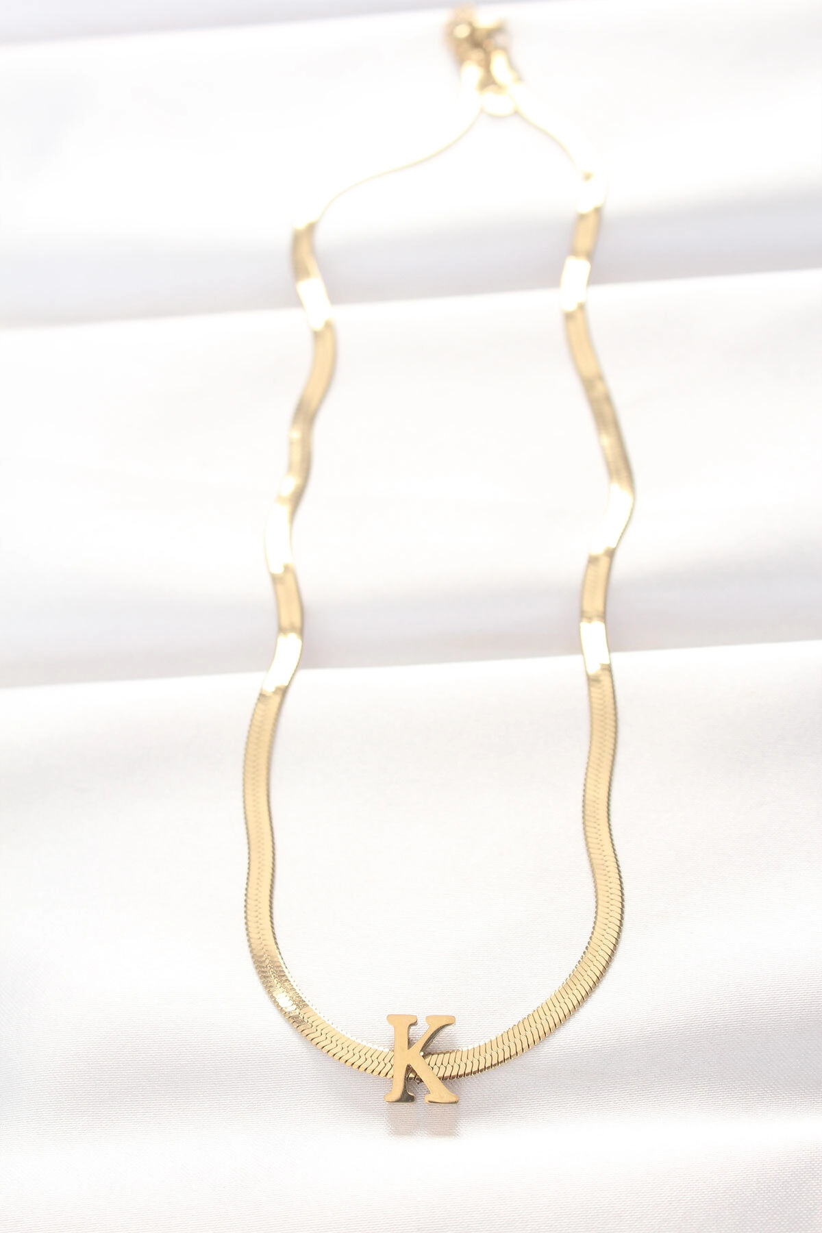 316L Çelik K Harfli Gold Renk İtalyan Zincirli Kolye-1
